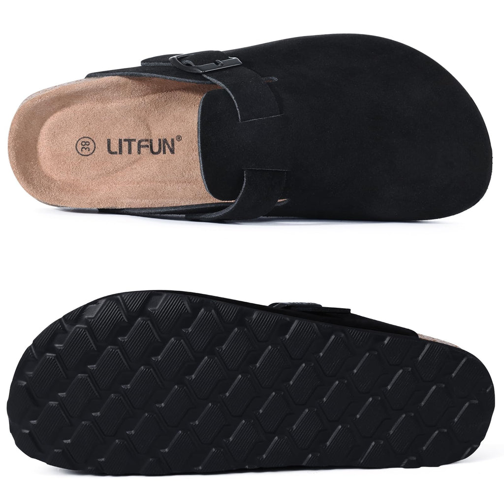 Litfun Women's Genuine Suede Clogs Soft Footbed Leather Potato Shoes Comfort Slip On Clogs with Arch Support