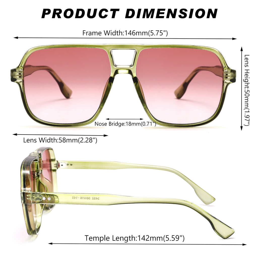 Oversized Aviator Sunglasses for Women Men - Retro 70s Square Shades Sun Glasses