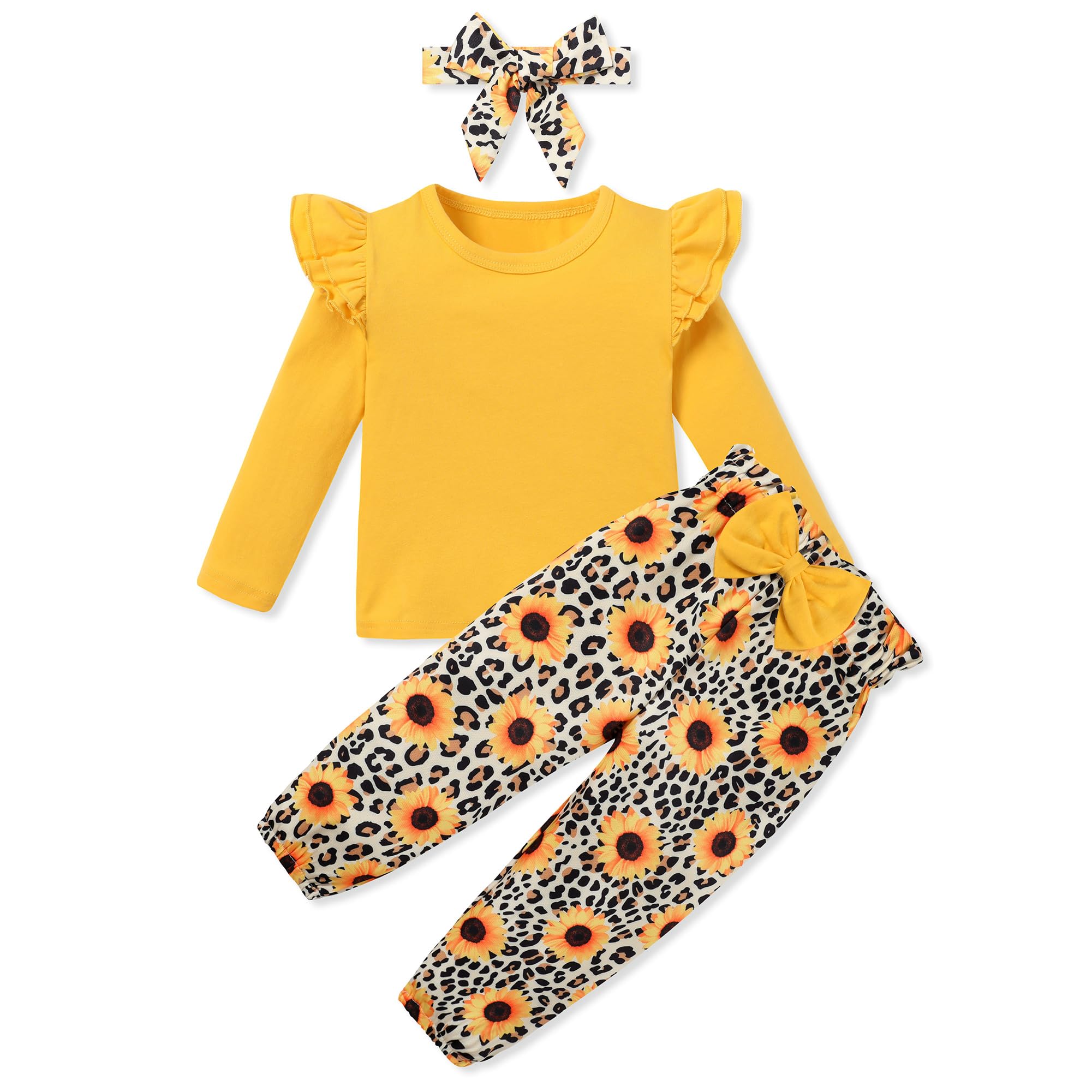 SANMIO Toddler Girl Clothes Outfits Cute Ruffle Sleeve Shirt Floral Pant+Headband 3Pcs Baby Girl Clothing Set 1-6T