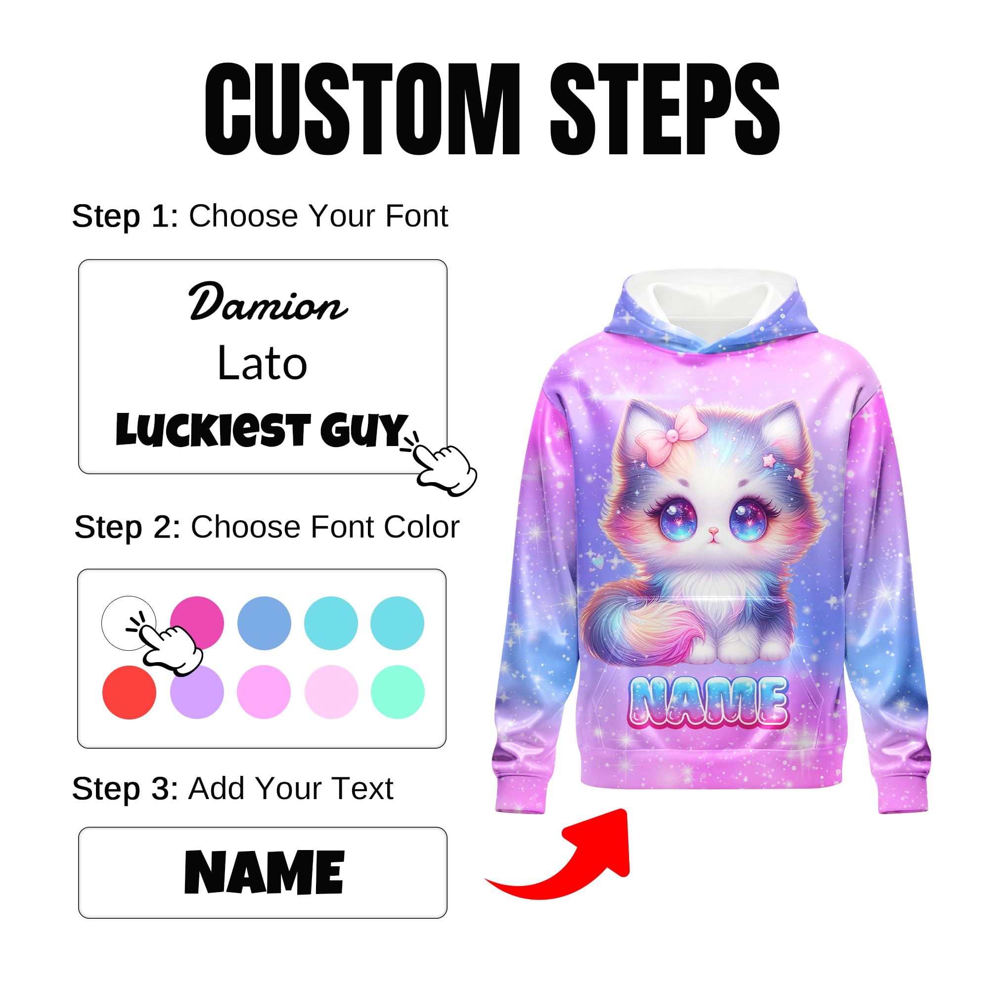 Girls Hoodies - Personalized Pullover with Pocket for Kids Teens - Graphic Hooded Sweatshirts Gifts for Youth