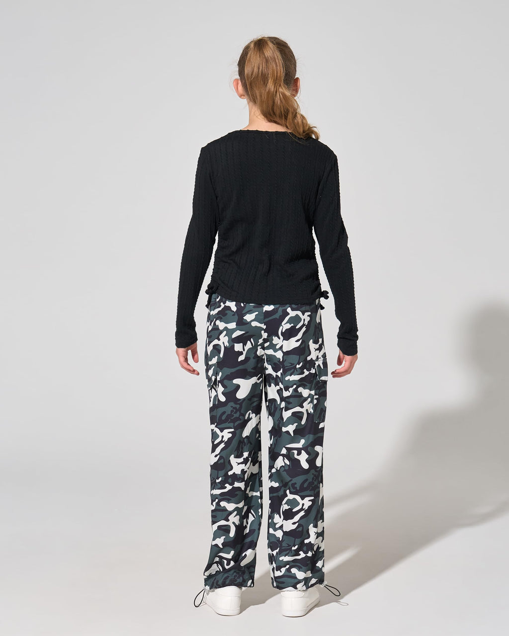 Girls Clothes Tween Girl Clothing Long Sleeve Ruched Drawstring Ribbed Knit Top Camo Cargo Pants Fall Winter Outfits