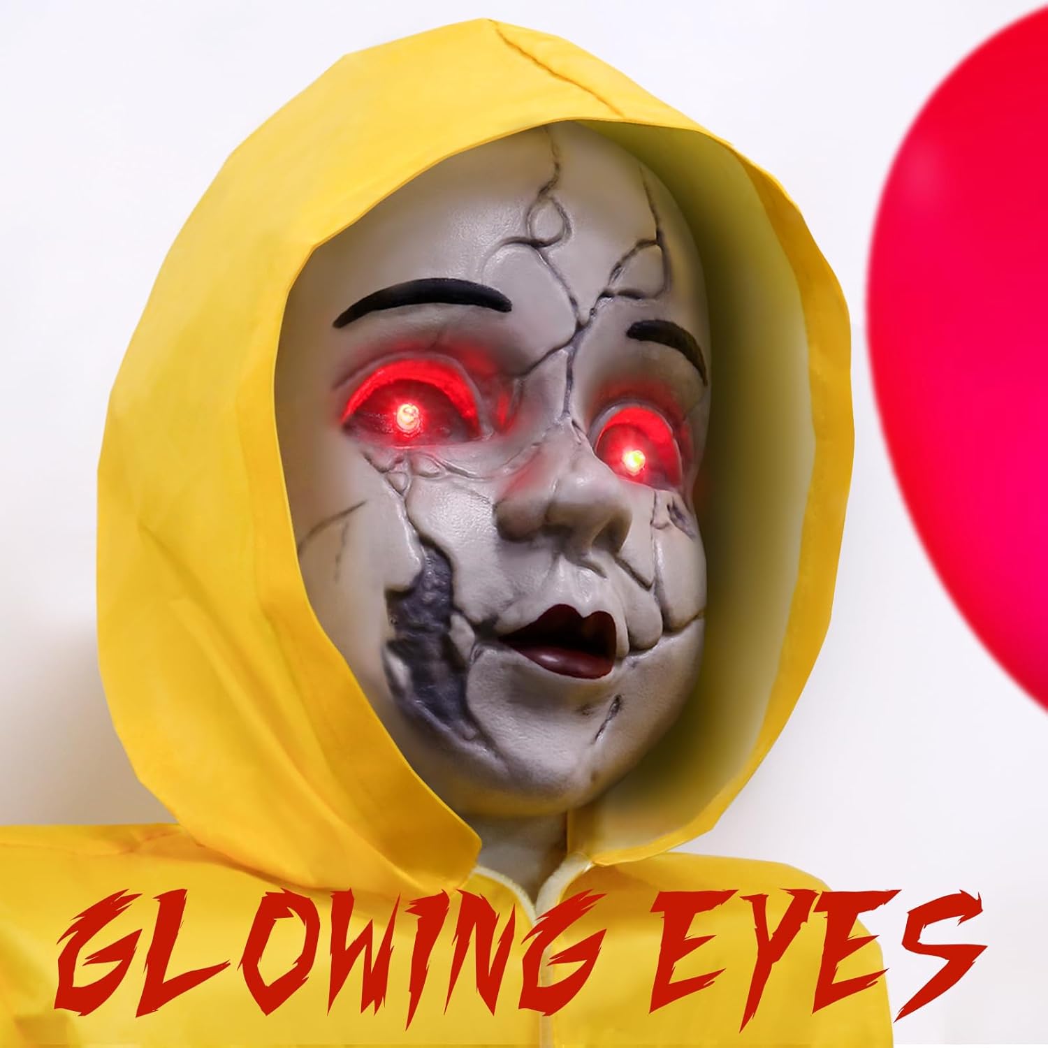 Halloween Decorations Outdoor, 4 Ft Life Size Animatronics Prop with Glowing Balloon, Sound-Activated Sensor, Scary Decor for Home Party Indoor Outside Garden Lawn Grave Yard