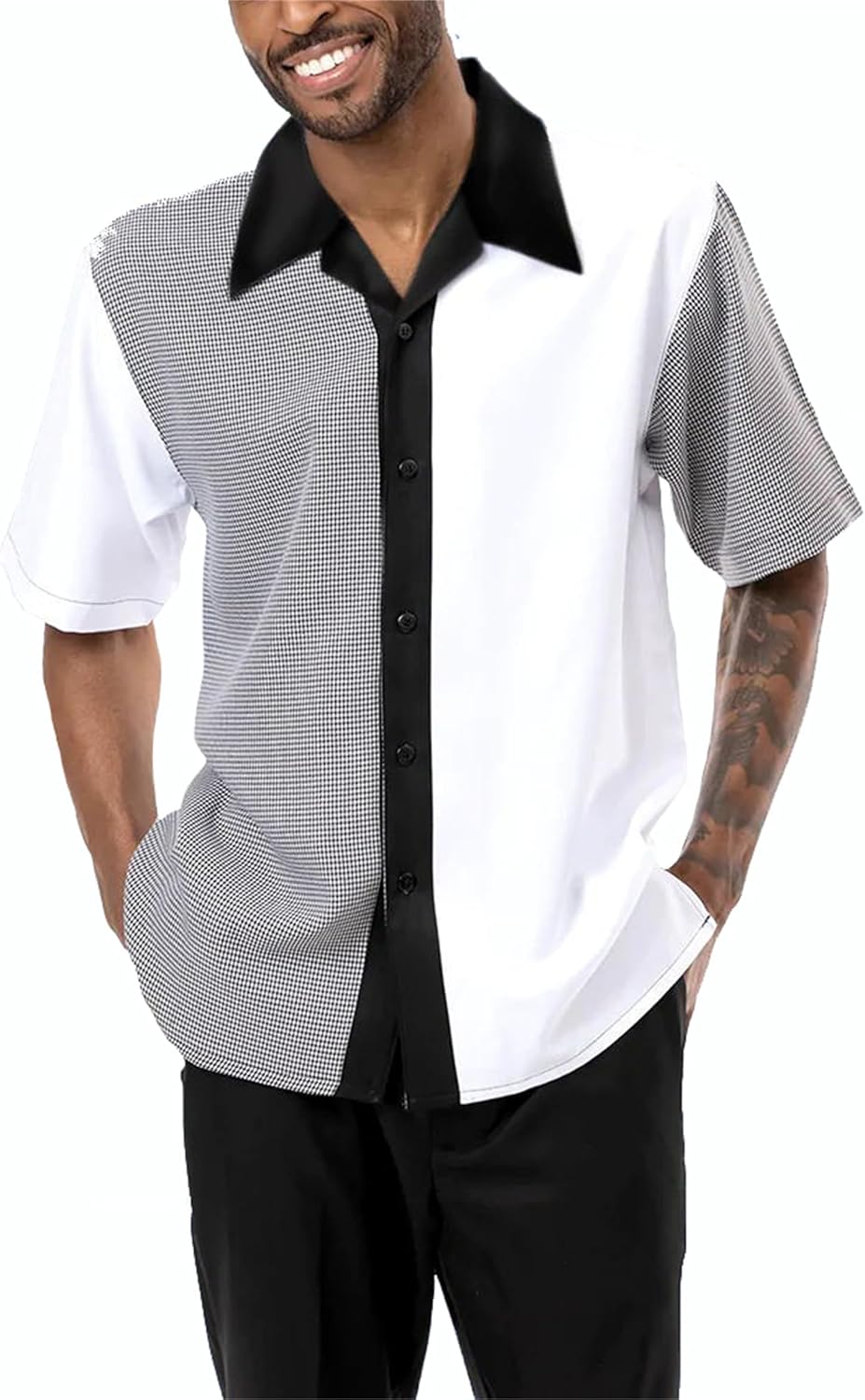 TIFIYA Men's Short Sleeve 2 Piece Leisure Suits,Shirts and Pants Set,Fashion Gentleman Attire Outfits S-5XL