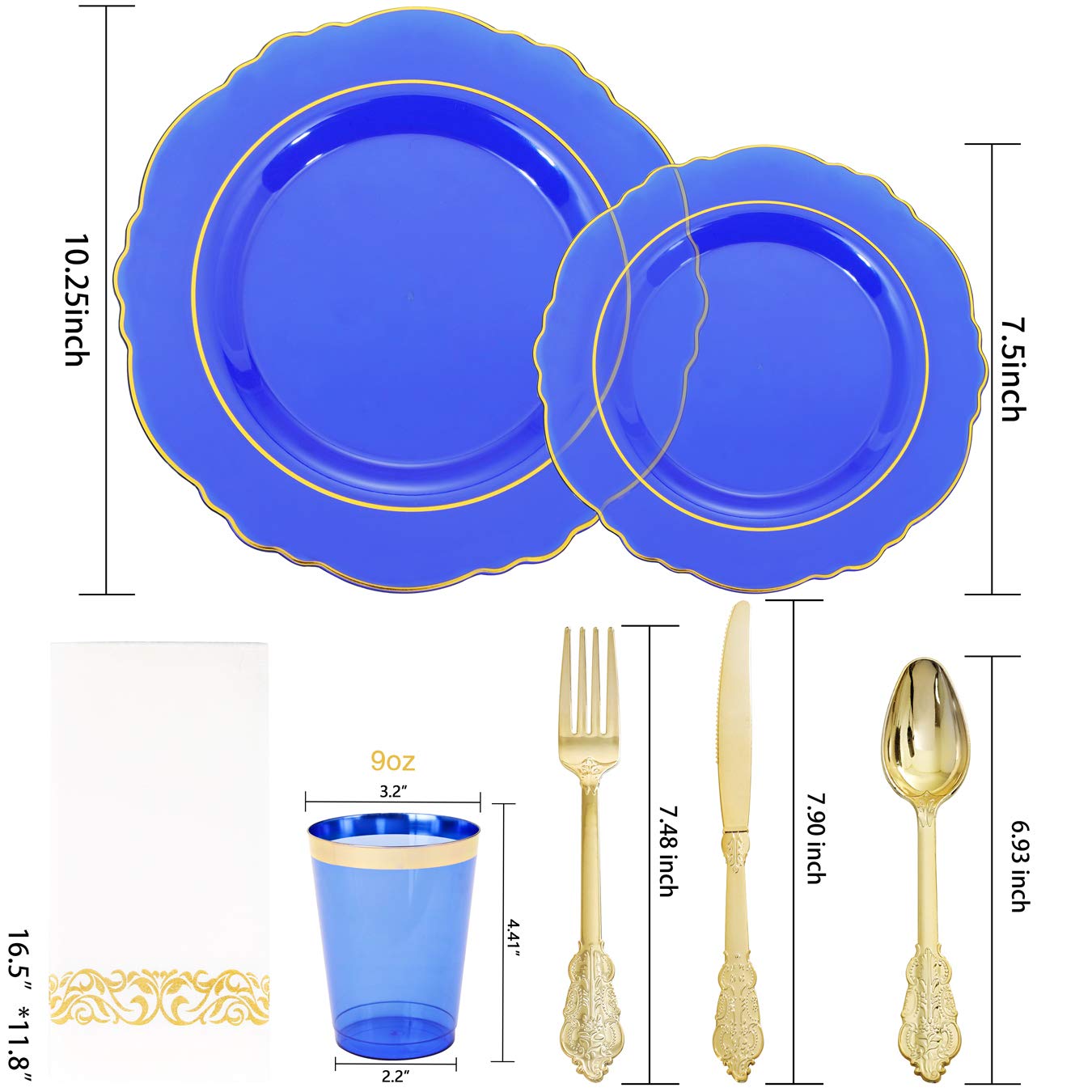 KIRE 150PCS Thanksgiving Plates Dinnerware Pumpkins - Plastic Thanksgiving Plates with Gold Silverware Include 25 for Dinner 25 for Salad 25Forks 25Knives 25Spoons 25Gold Cups