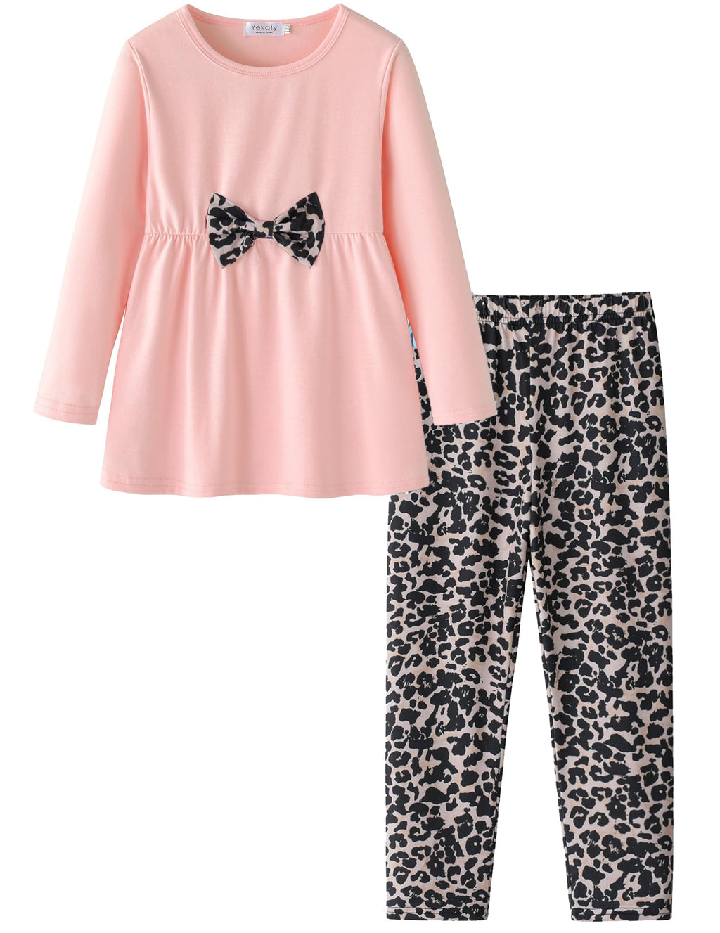 Yekaty Girls Clothing Set 2 Pcs Floral Soft Crewneck Long Sleeve Top+Leggings Loose Outfits With Bowknot