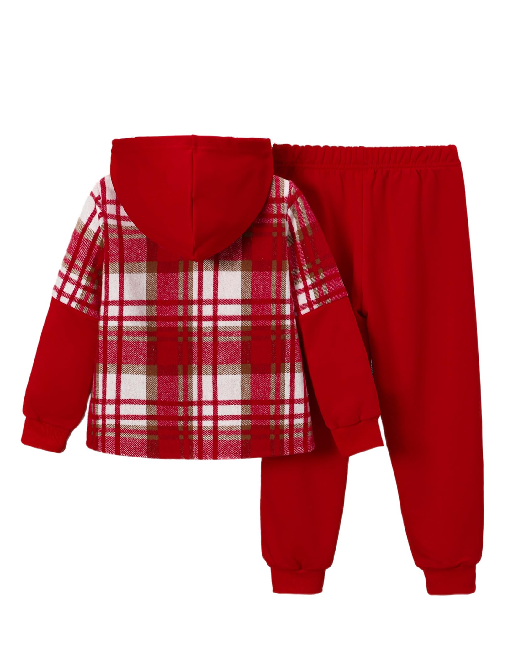 2Pcs Kids Boys Flannel Plaid Shirt Tops Pants Set Hoodie Sweatsuit for Fall Winter Spring Outfits 4-12 Years