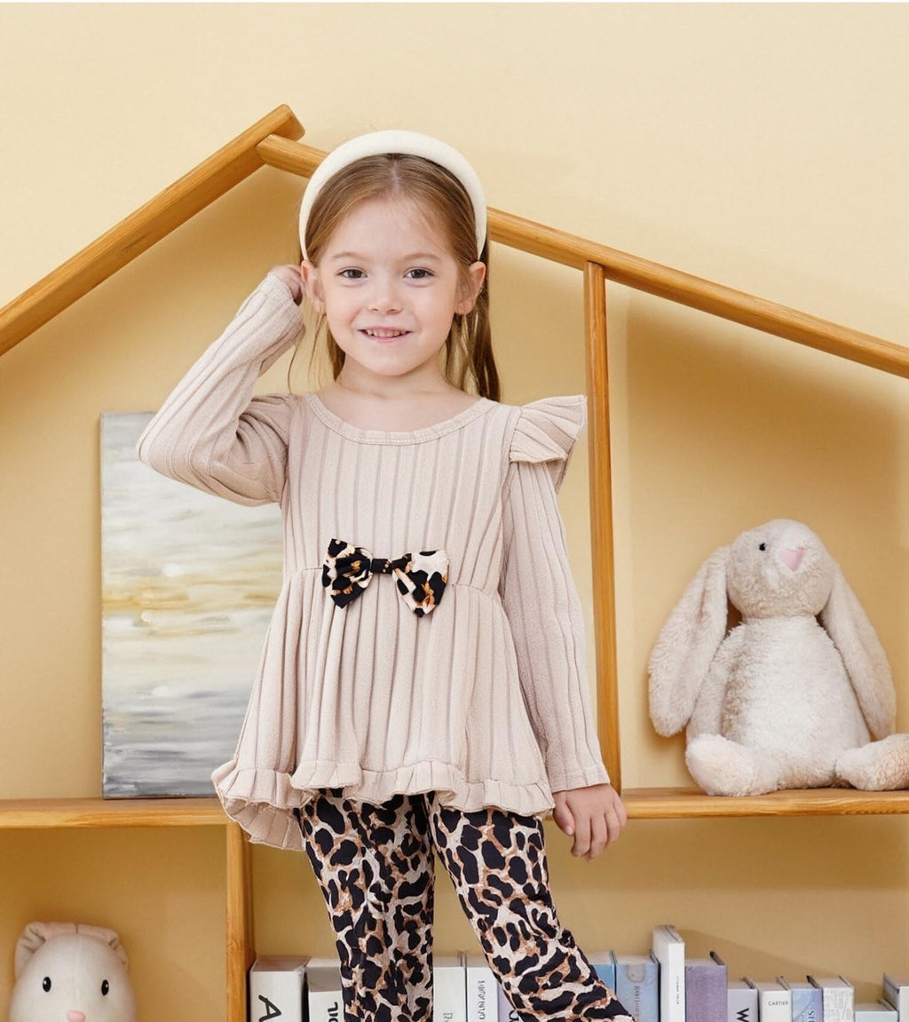 Toddler Girl Clothes Ruffle Long Sleeve Heart Print Tops and Pants 2PC Little Girl Winter Outfits Size (4-7T)