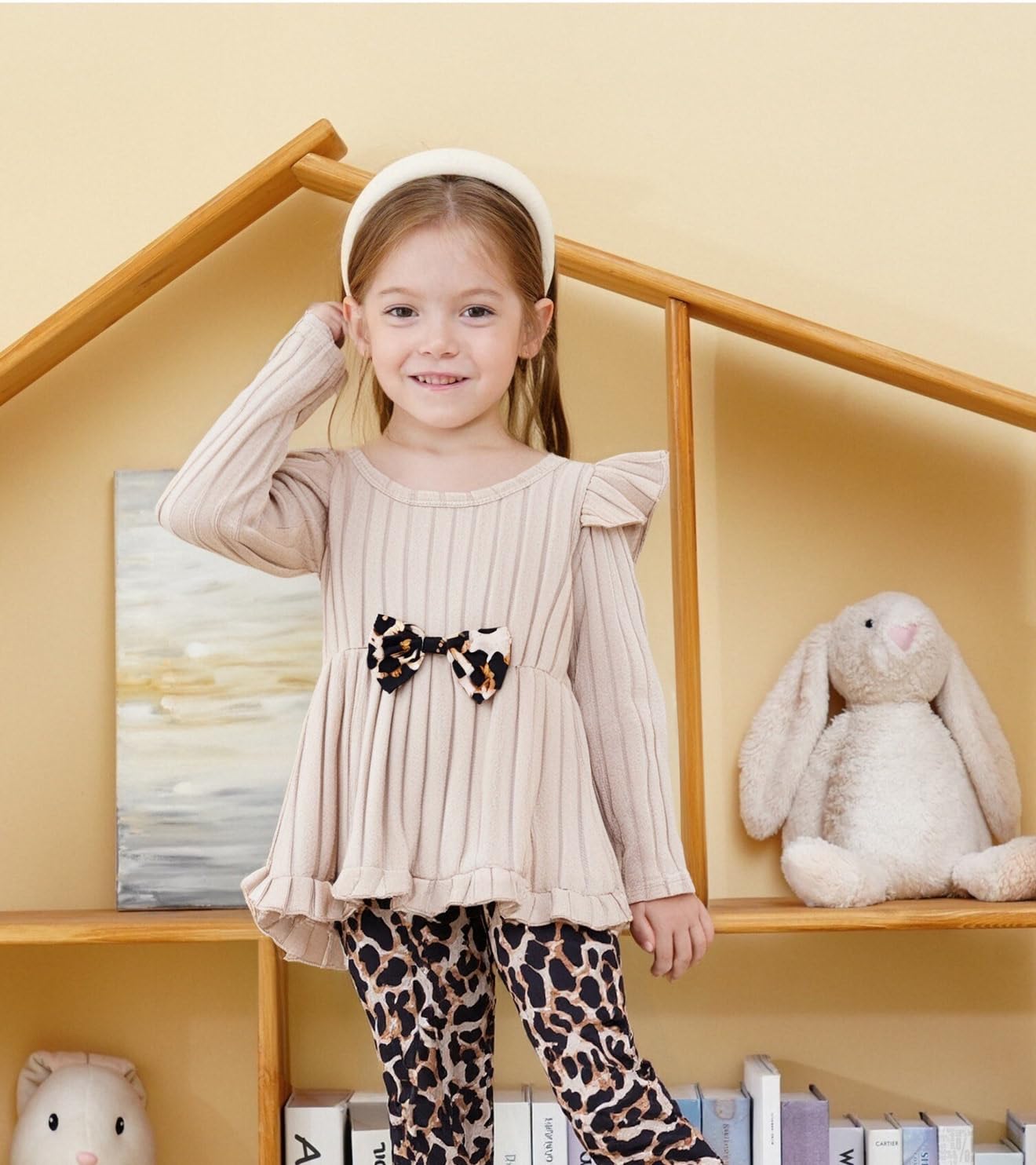 Toddler Girl Clothes Ruffle Long Sleeve Heart Print Tops and Pants 2PC Little Girl Winter Outfits Size (4-7T)