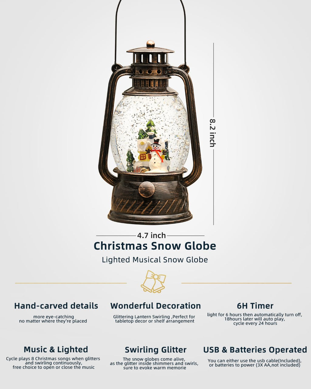 Fall Decor Snow Globe Thanksgiving Decoration Turkey Lantern Light-Up 6H Timer Halloween Pumpkin Glitter Autumn Scene Snow Globes Fall Decoration for Home