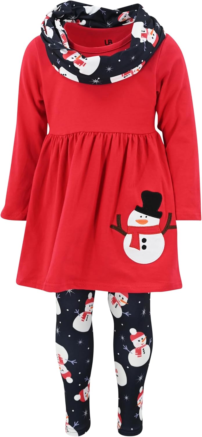 Unique Baby Girls Kids Toddler 3pc Outfit Set Long Sleeve Cotton Blend Tunic Top Leggings and Scarf