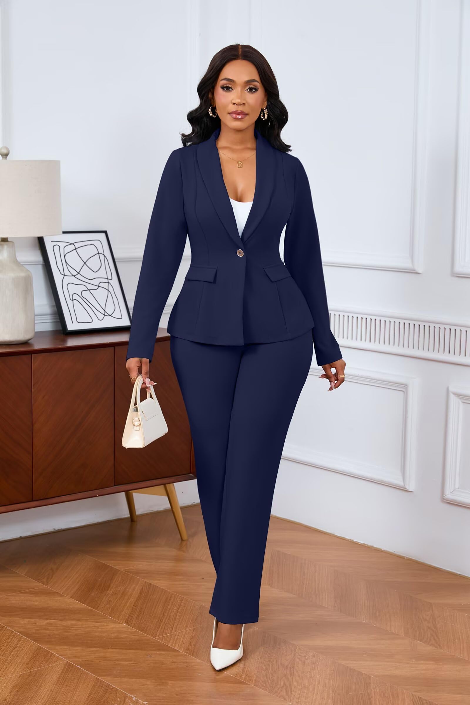Ophestin Business 2 Piece Pant Suits for Women Dressy Blazer Straight Leg Pantsuit Set Formal Casual Office Work Outfits