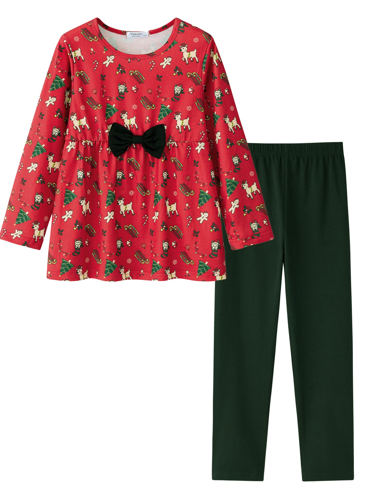 Yekaty Girls Clothing Set 2 Pcs Floral Soft Crewneck Long Sleeve Top+Leggings Loose Outfits With Bowknot