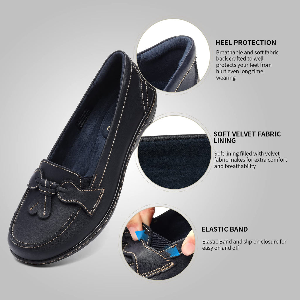 Artisure Women's Classic Comfort Leather Loafers Casual Slip-Ons Stylish Tassel Dress Shoes Cute Work Office Flats Everyday Walking Shoes