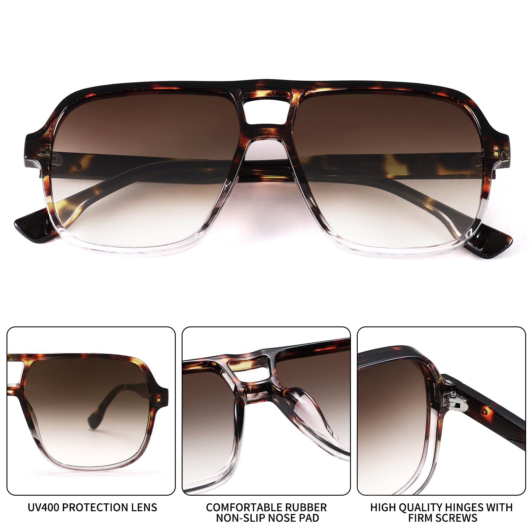 Oversized Aviator Sunglasses for Women Men - Retro 70s Square Shades Sun Glasses