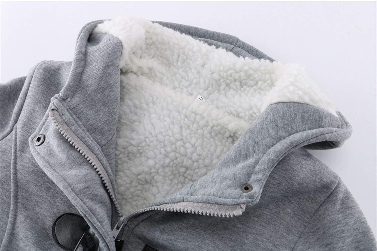 JiangWu Womens Fashion Horn Button Fleece Thicken Coat with Hood Winter Warm Jacket