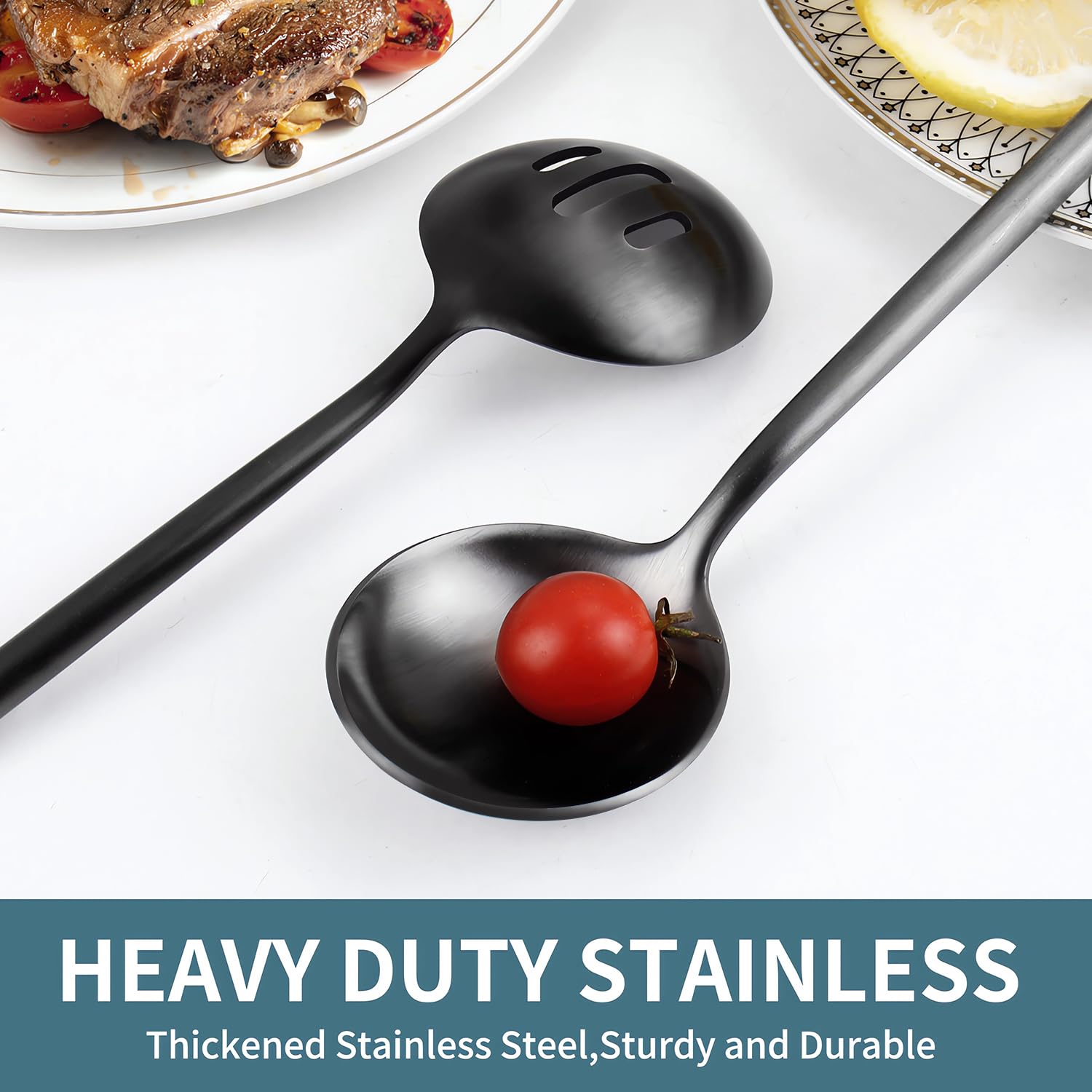 Gold Stainless Steel Serving Utensils Set, 5 Pcs - 10.8 Inch Serving Fork, 10.3 Inch Slotted Spoon, Sugar Spoon, Butter Knife for Buffet