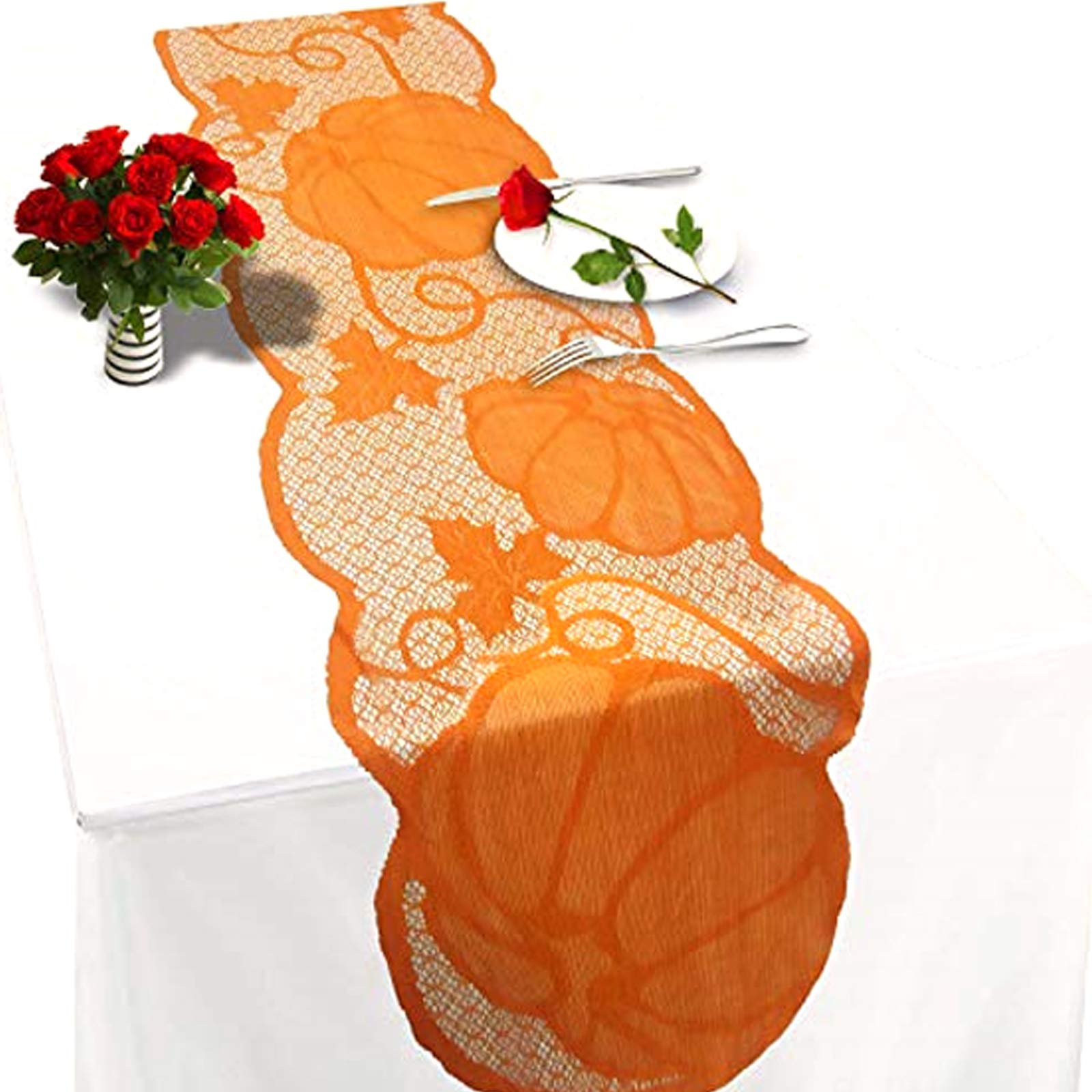 Fall Table Runner Decorations 13 x 72 Inch Maples Leaves Table Runner Fall Table Decor Autumn Harvest Orange Lace Runner Brow Long Thanksgiving Decorations for Home Tables Dinner (Brown)
