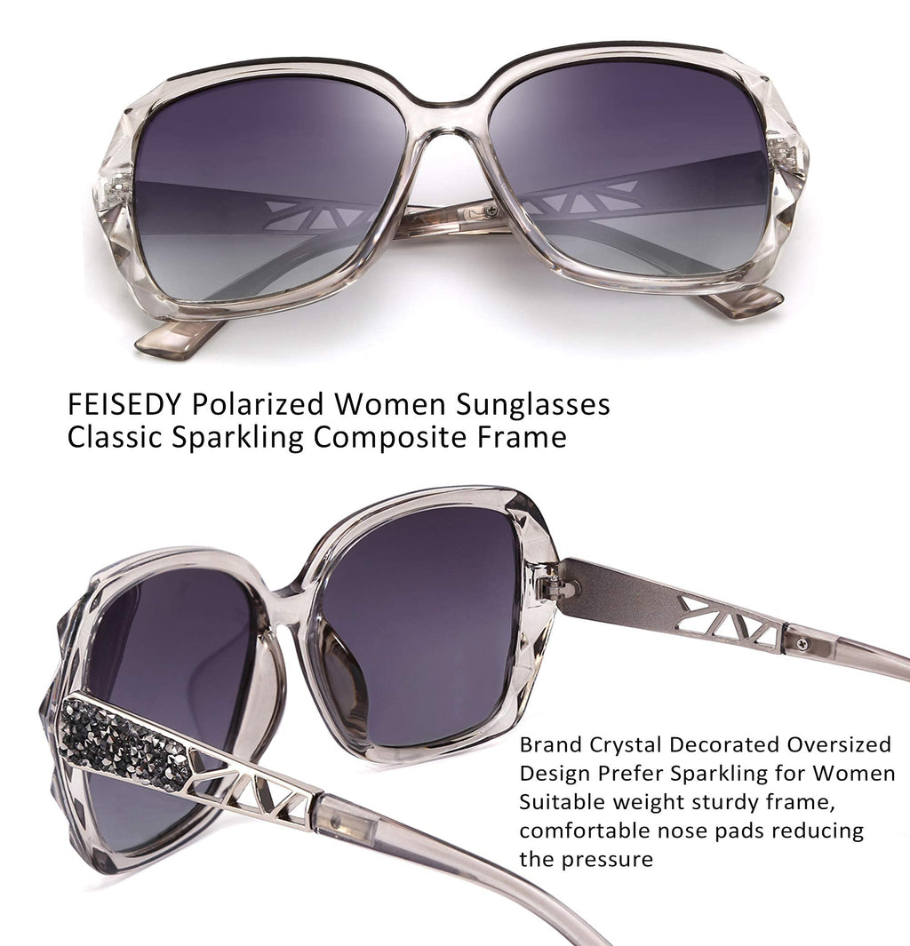 FEISEDY Polarized Women Square Sunglasses Sparkling Composite Shiny Frame B2289
