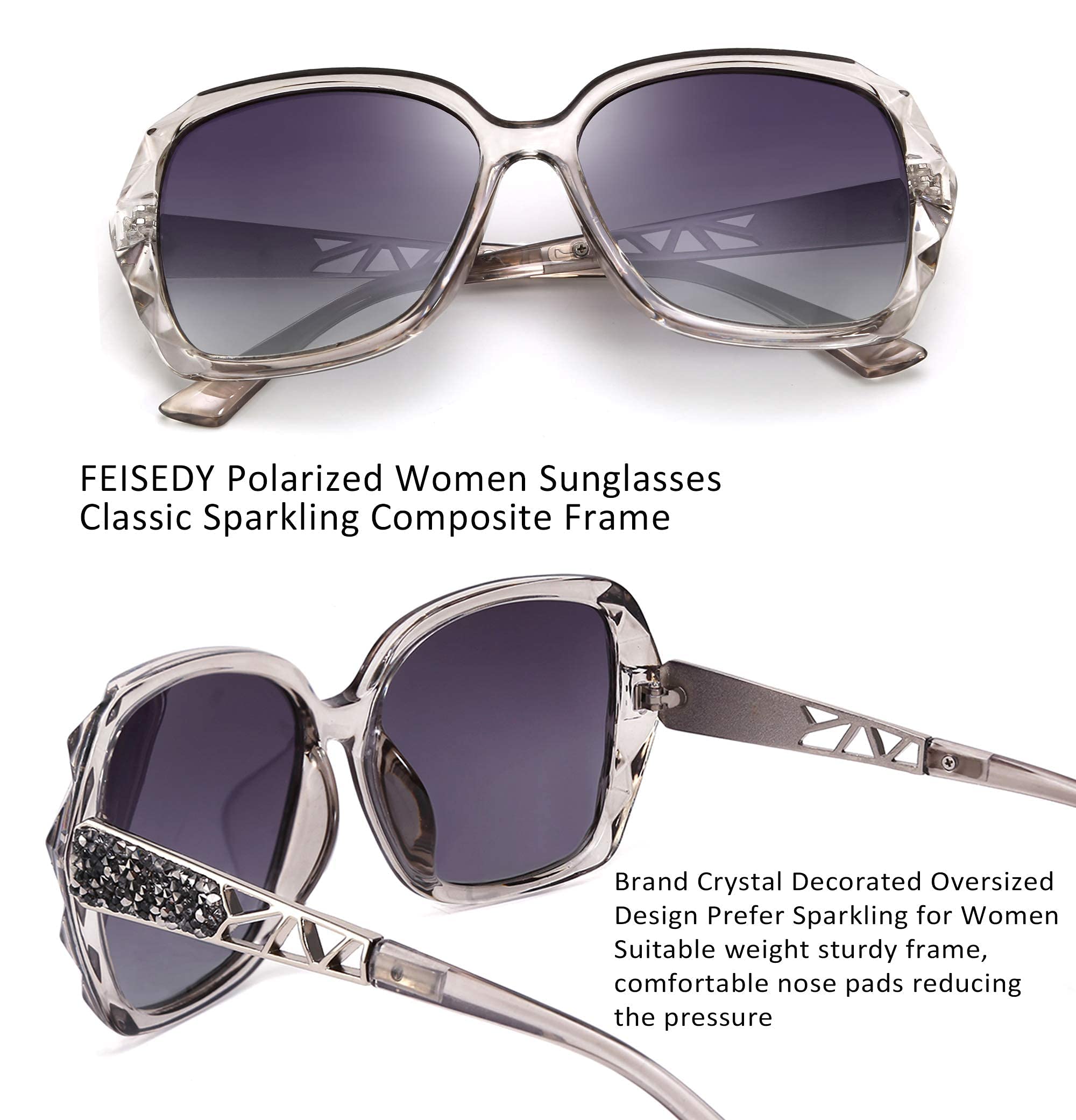 FEISEDY Polarized Women Square Sunglasses Sparkling Composite Shiny Frame B2289