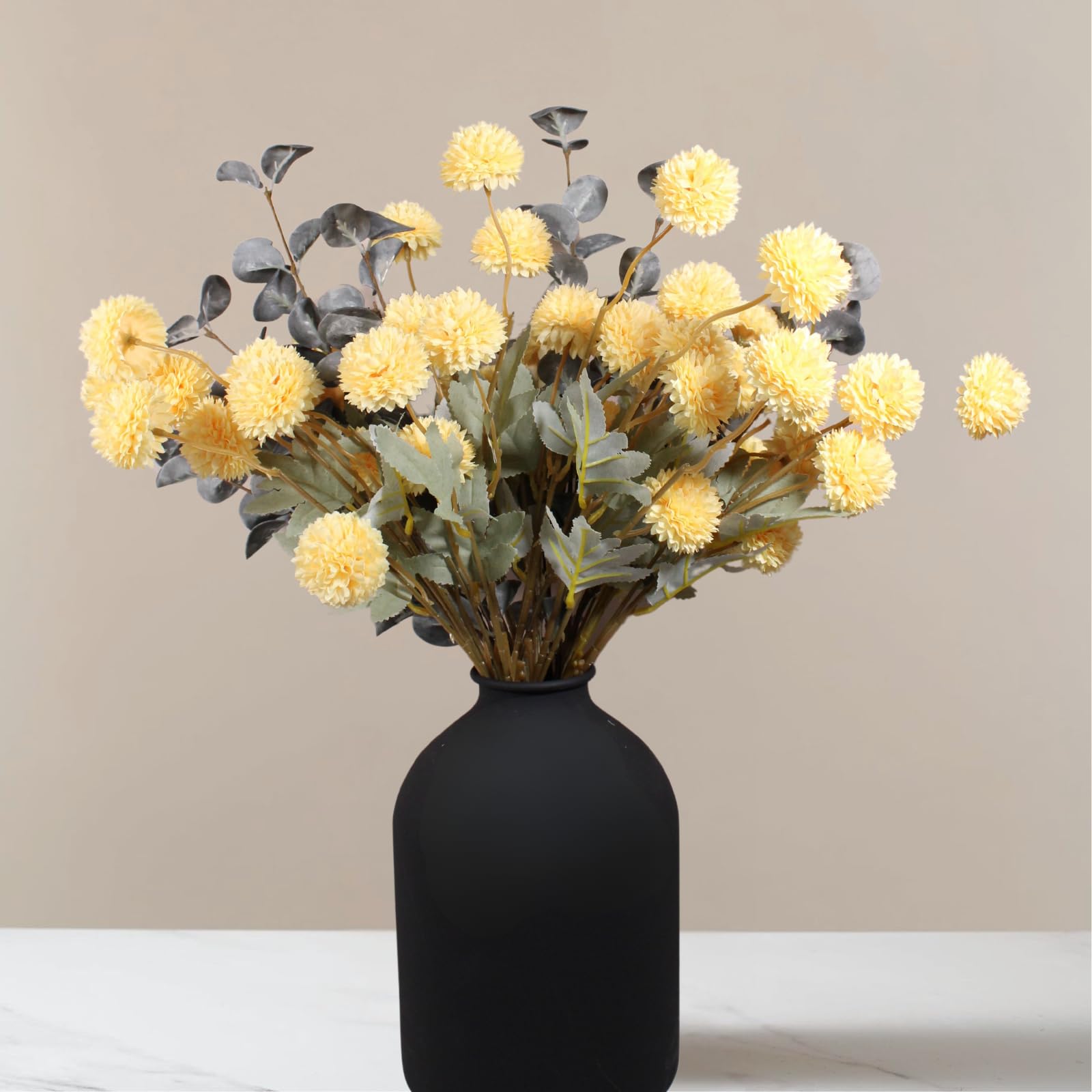 Fall Flowers, Burnt Orange Faux Kiku Flowers Artificial 10 Stems + Eucalyptus, Fake Silk Mums Fall Floral Centerpiece, Autumn Decor, Terracotta Mini Balls Faux Stems For Vase, Decoración de Otoño