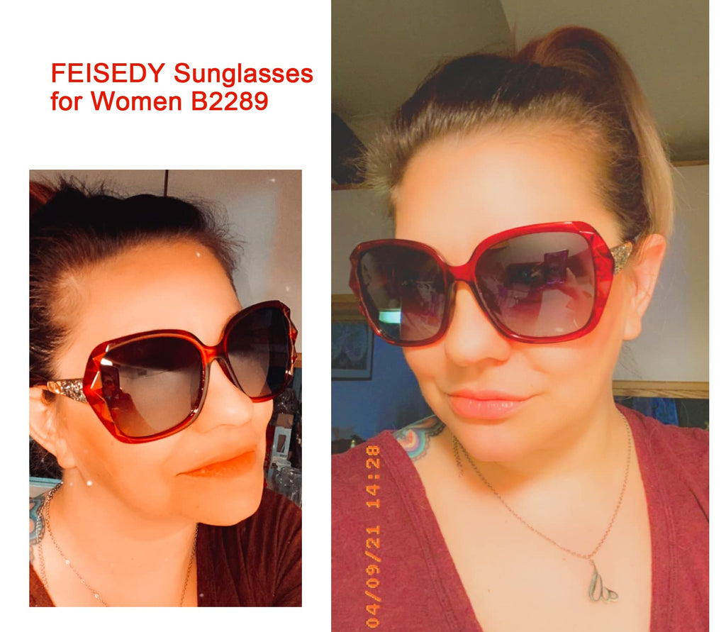 FEISEDY Polarized Women Square Sunglasses Sparkling Composite Shiny Frame B2289
