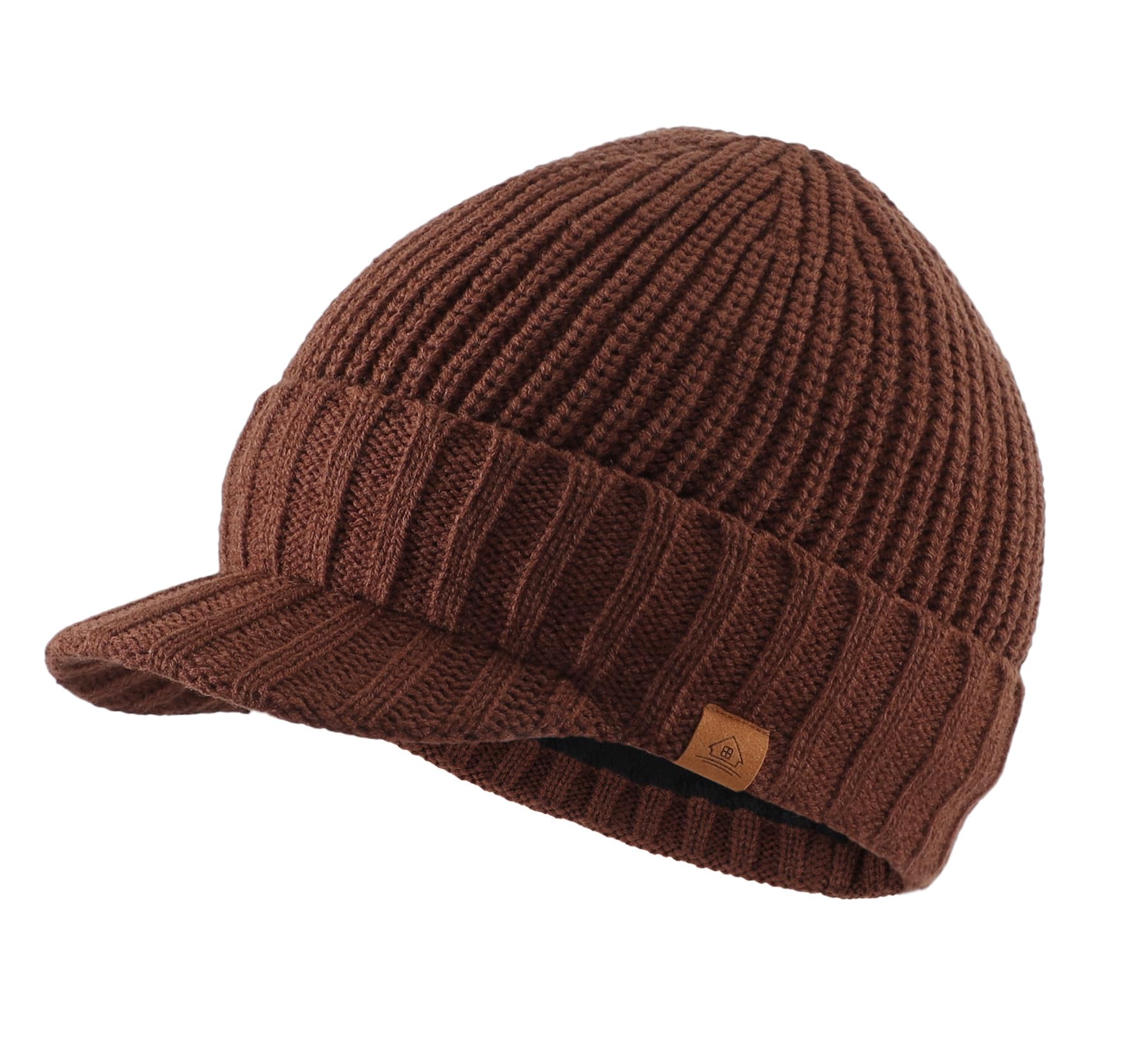 Home Prefer Men's Winter Hat Thick Knit Beanie Cap with Visor Newsboy Beanie Hat