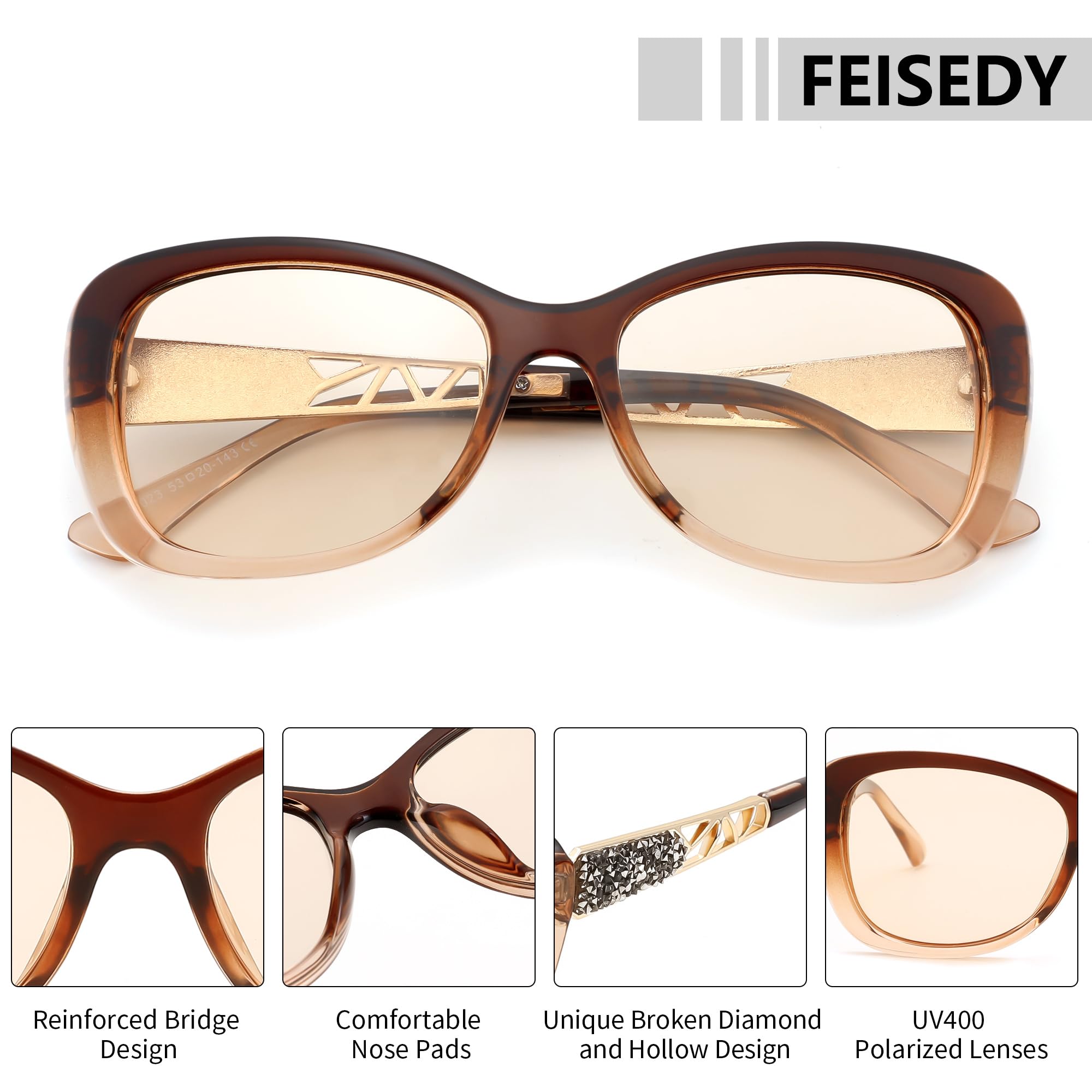 FEISEDY Polarized Women Sunglasses Retro Shades Photochromic Lens Sparkling Crystal Sunglasses UV400 Protection B0144