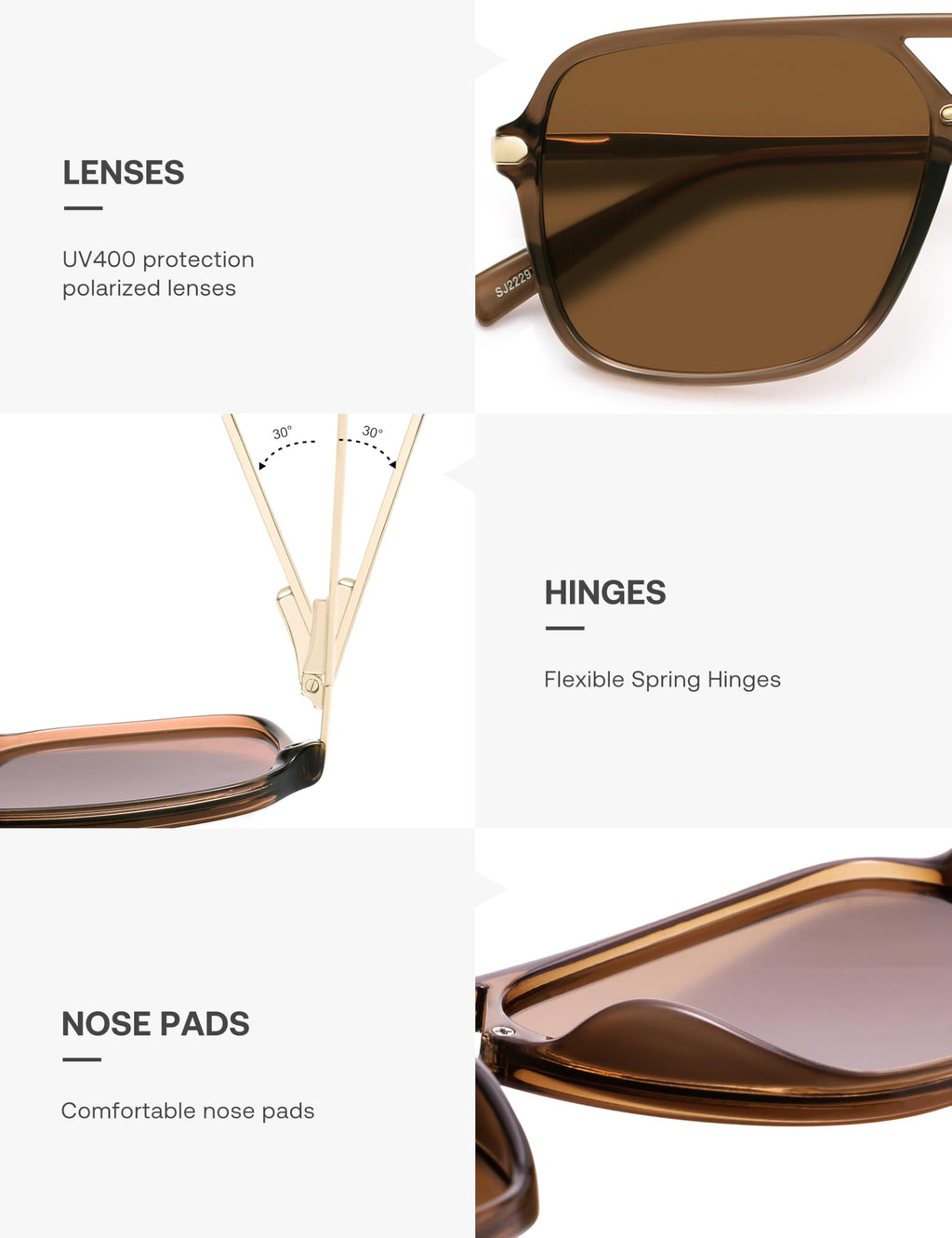 SOJOS Sunglasses for Women & Men, Square, Retro, Polarized Lens, Trendy Aviator, 90s Shades