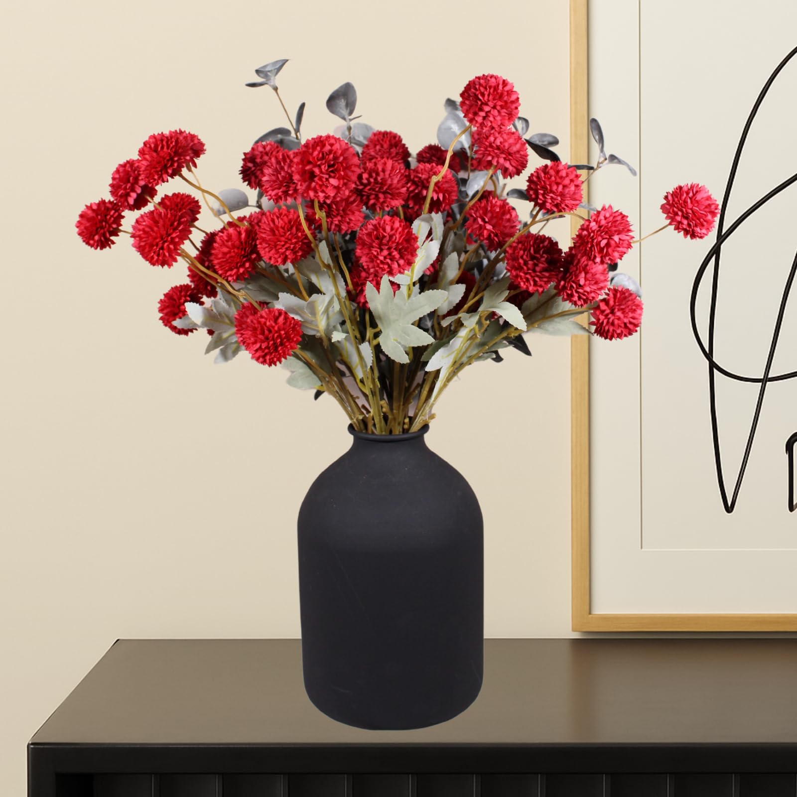 Fall Flowers, Burnt Orange Faux Kiku Flowers Artificial 10 Stems + Eucalyptus, Fake Silk Mums Fall Floral Centerpiece, Autumn Decor, Terracotta Mini Balls Faux Stems For Vase, Decoración de Otoño