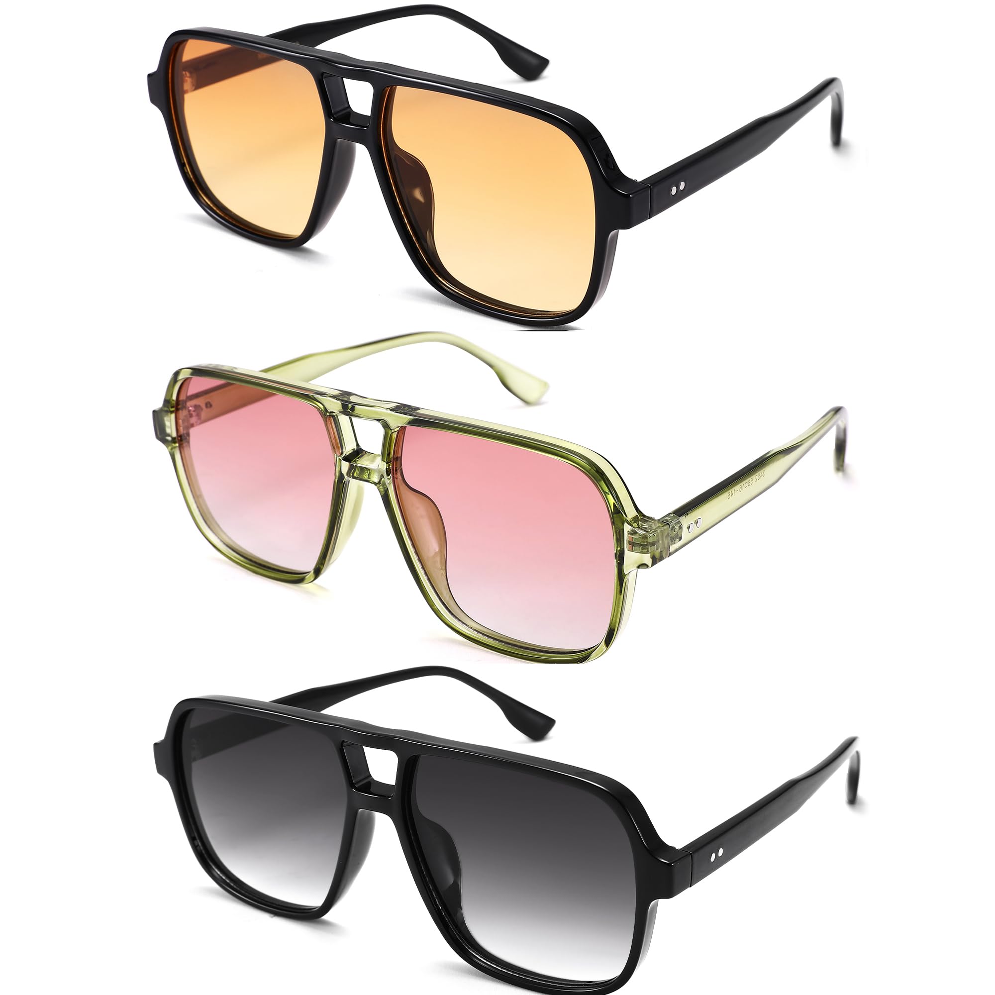 Oversized Aviator Sunglasses for Women Men - Retro 70s Square Shades Sun Glasses