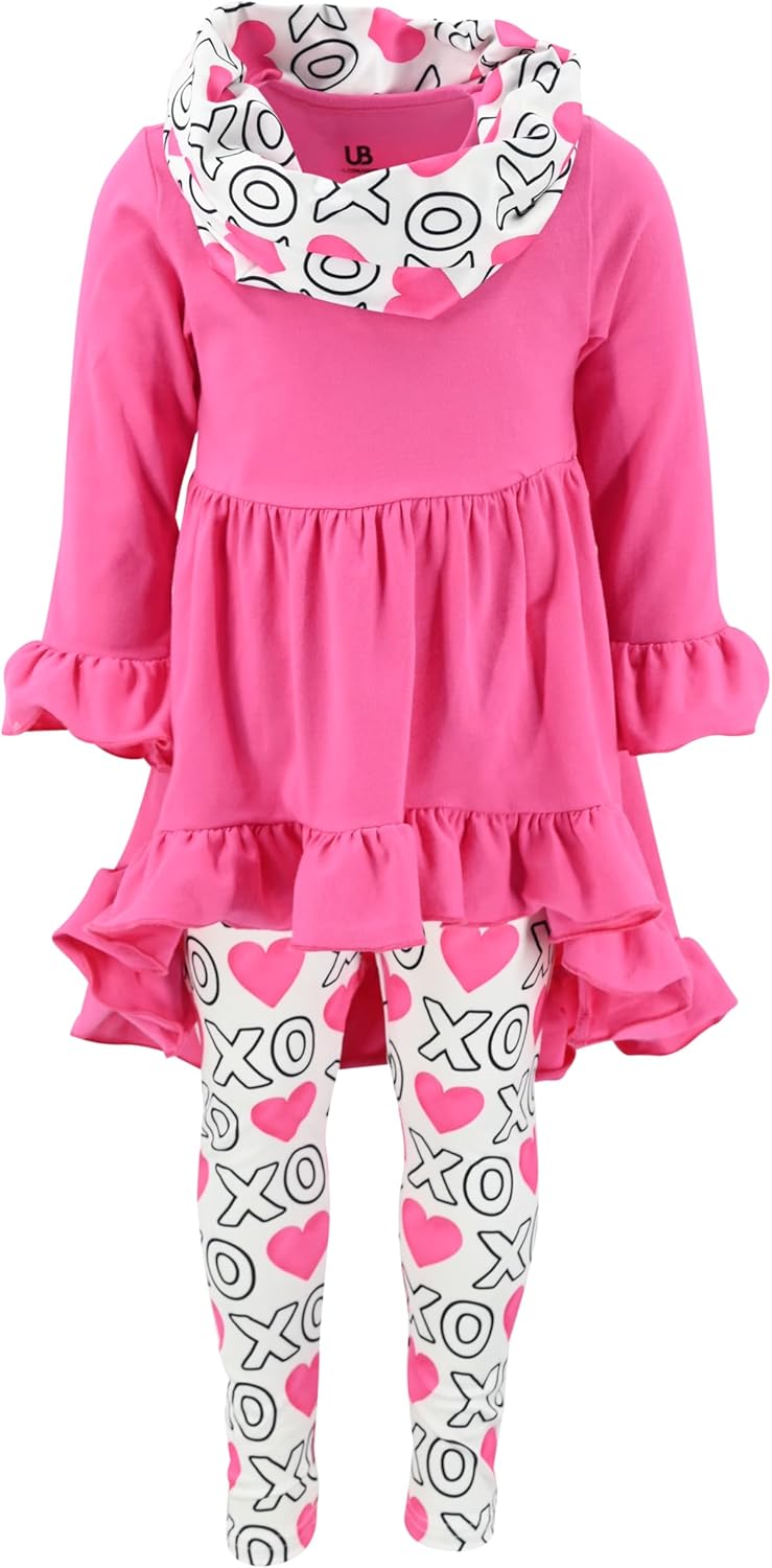 Unique Baby Girls Kids Toddler 3pc Outfit Set Long Sleeve Cotton Blend Tunic Top Leggings and Scarf