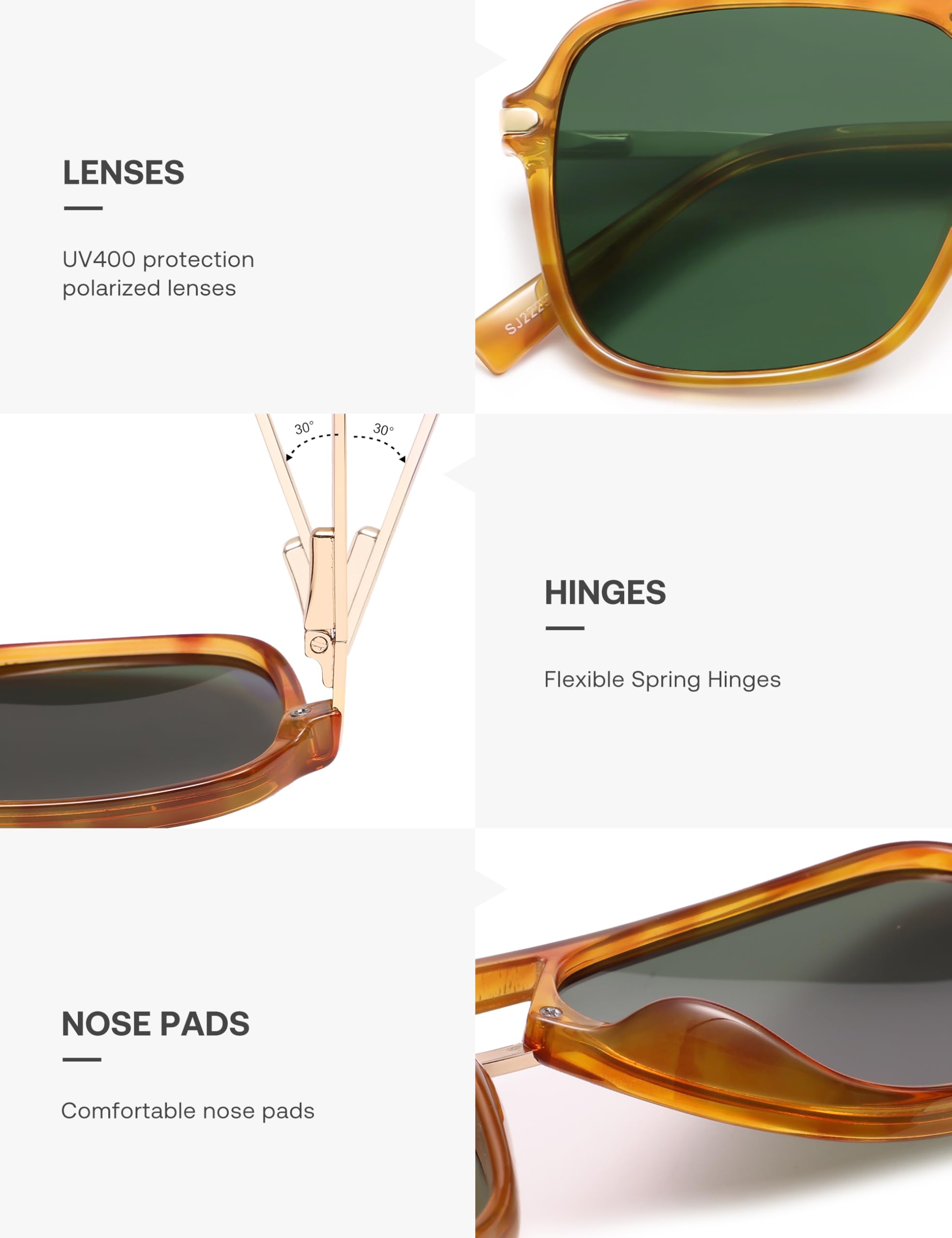 SOJOS Sunglasses for Women & Men, Square, Retro, Polarized Lens, Trendy Aviator, 90s Shades