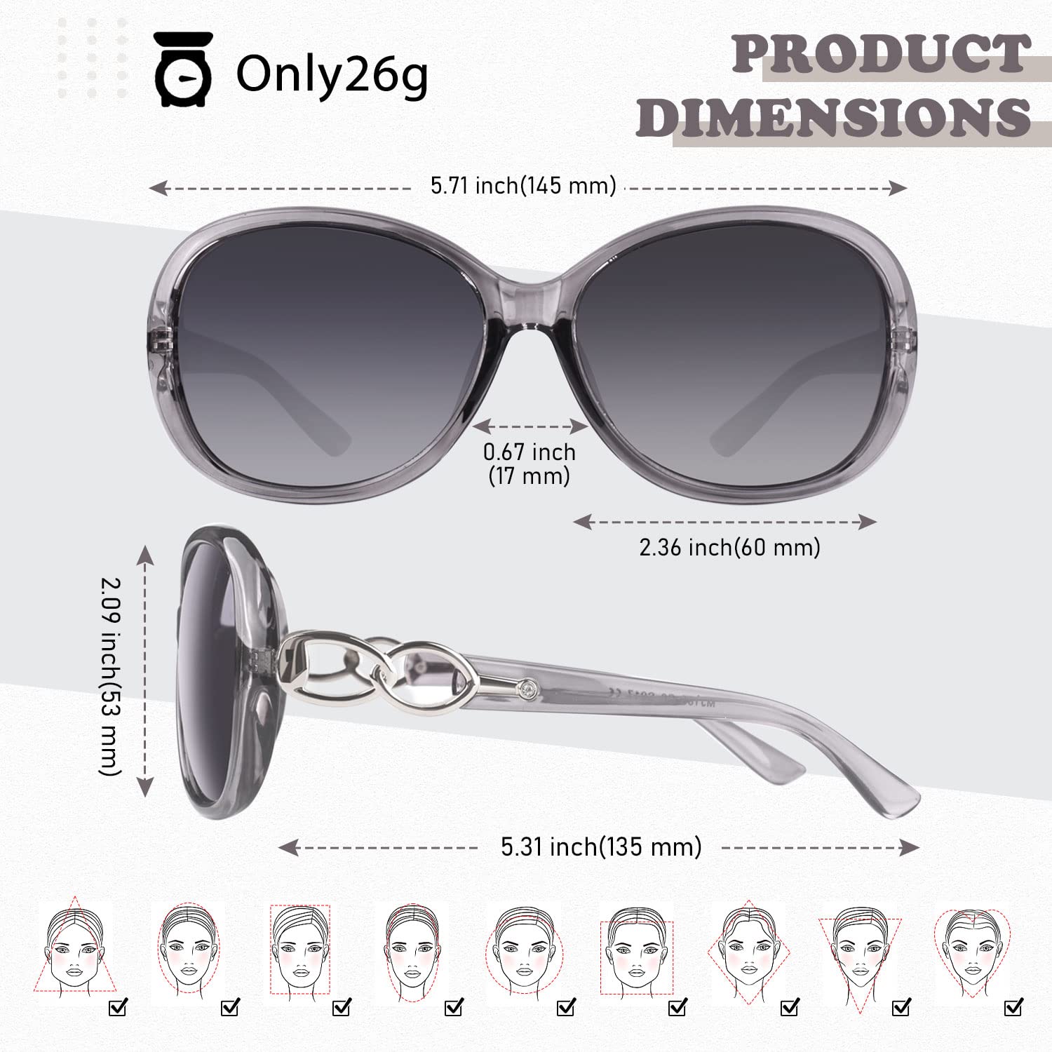 Sunier Sunglasses Womens Polarized Trendy Oversized Sun Glasses Fashion Ladies Shades 100% UV400 Protection S85