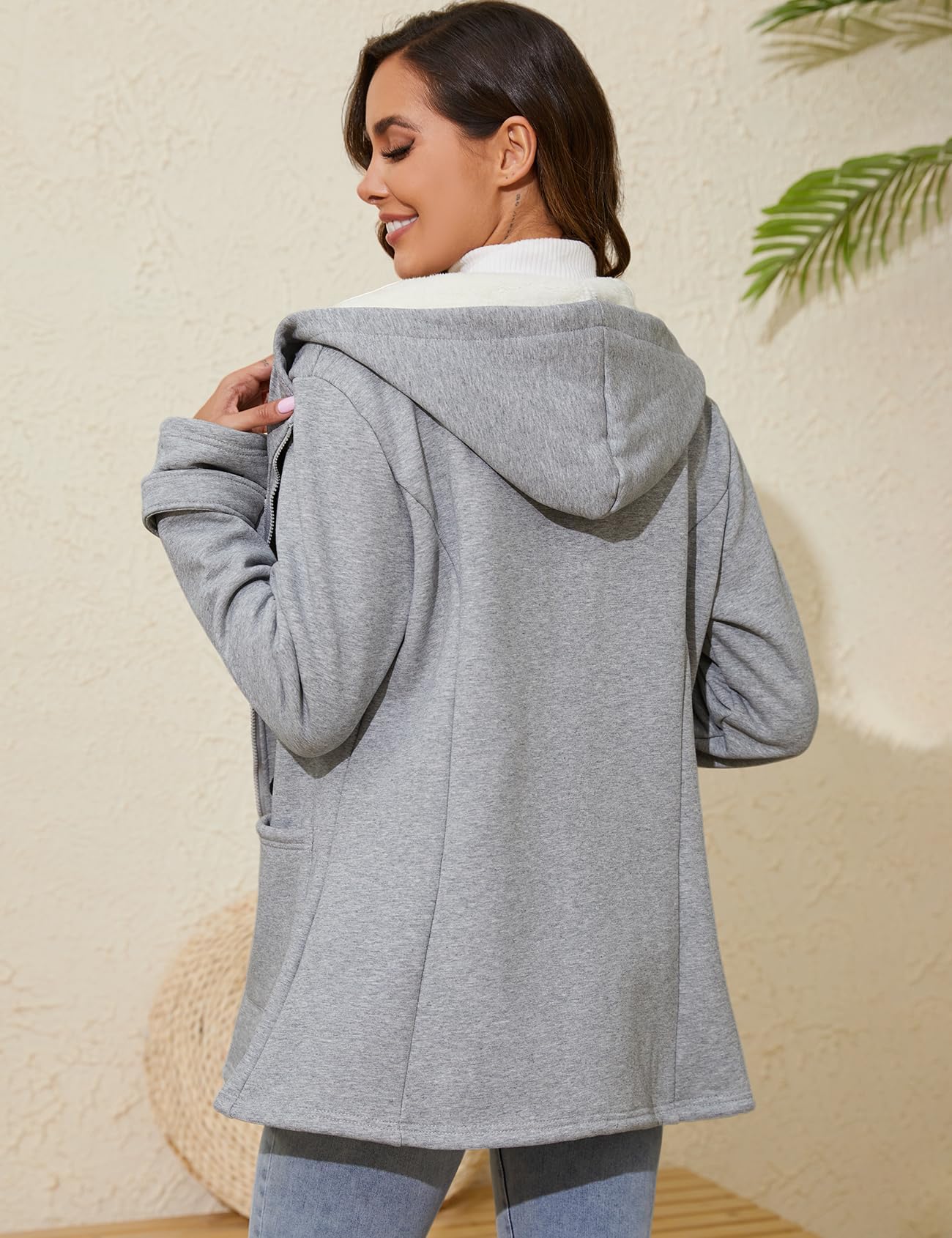 Gihuo Winter Jackets for Women Sherpa Lined Jacket Women Duffle Toggle Coat Hooded Fleece Jacket