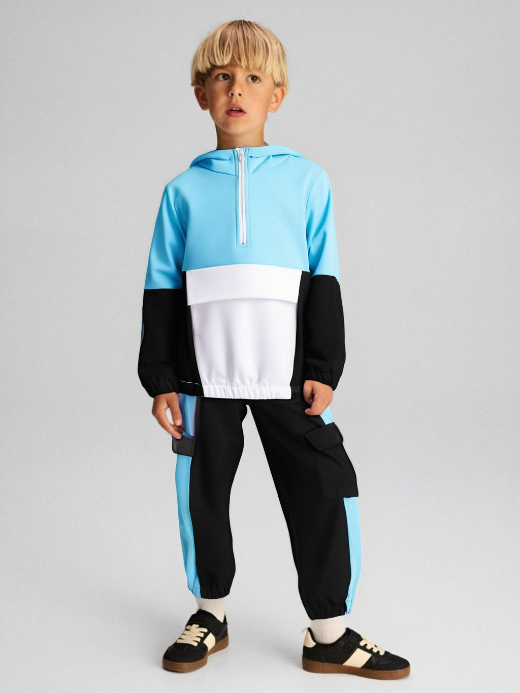 Boys Clothes Kids Little Boy Color Block Half Zip Hoodie & Jogger Pants Outfit Set,4-12 Years