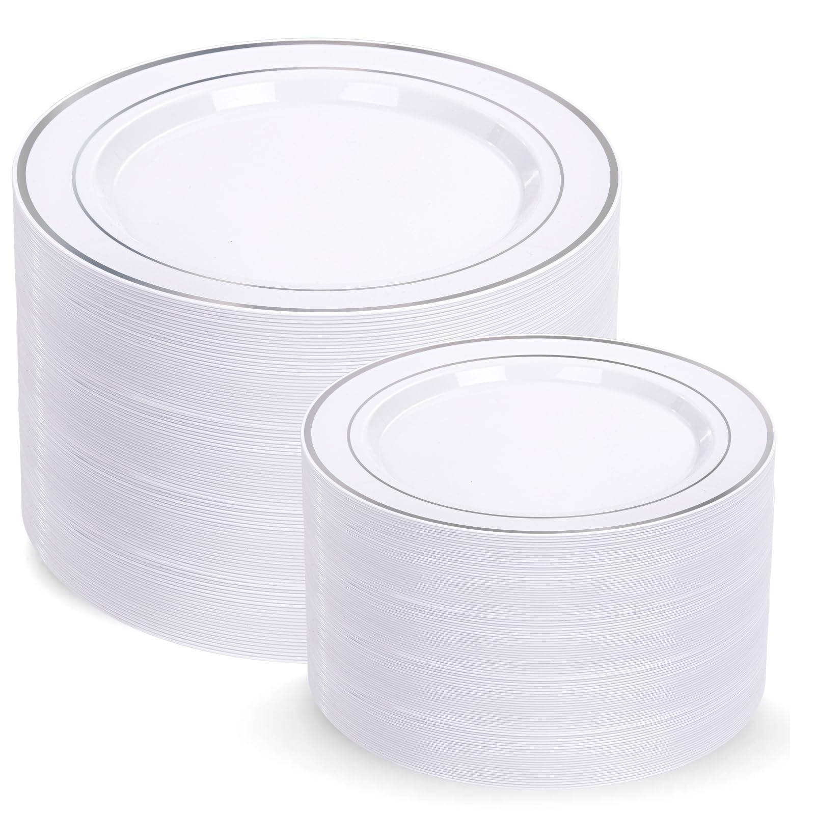 I00000 102 Pieces Gold Plastic Plates, Disposable Party Plates White Gold Rim, 51 Disposable Gold Dinner Plates 10.25 Inch and 51 Disposable Dessert Appetizer Elegant Fancy Wedding Plates 7.5 Inch