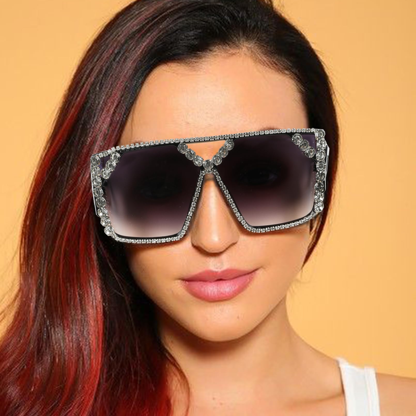 YOGFIT Oversized Square Diamond Sunglasses for Women Fashion Sparkling Crystal Retro Disco Sunglasses