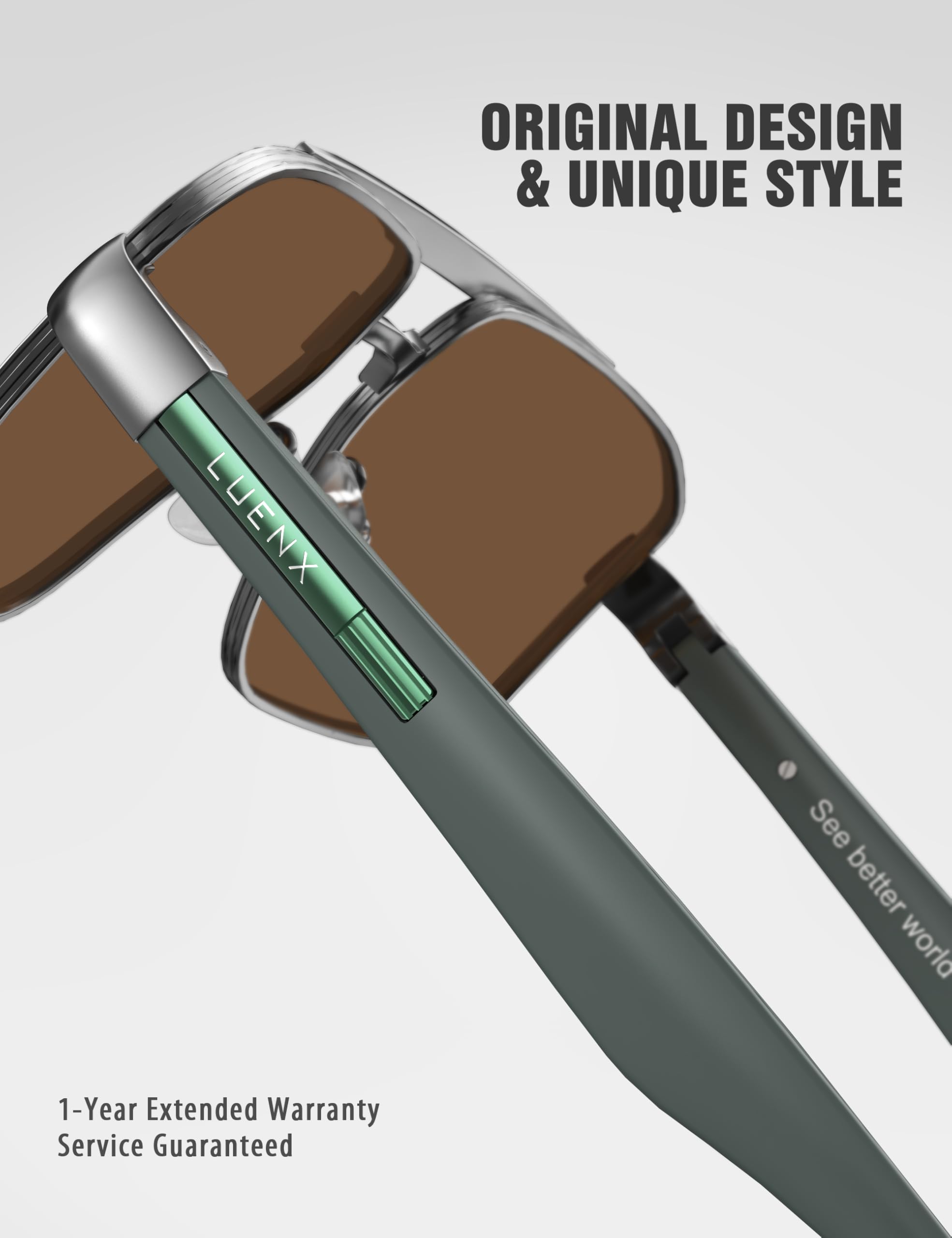 LUENX Aviator Sunglasses for Men Square Polarized Polygon Lens - UV 400 Protection