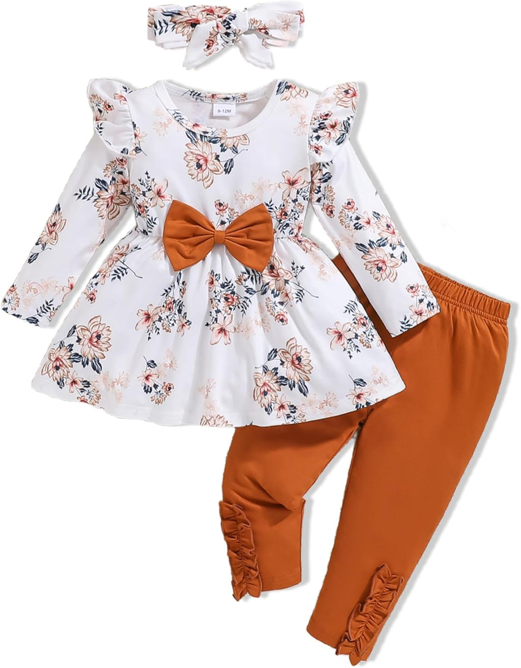 Toddler Baby Girl Clothes Infant Girl Outfits Fall Ruffle Floral T-Shirt Top Pants Set Winter Spring Clothes