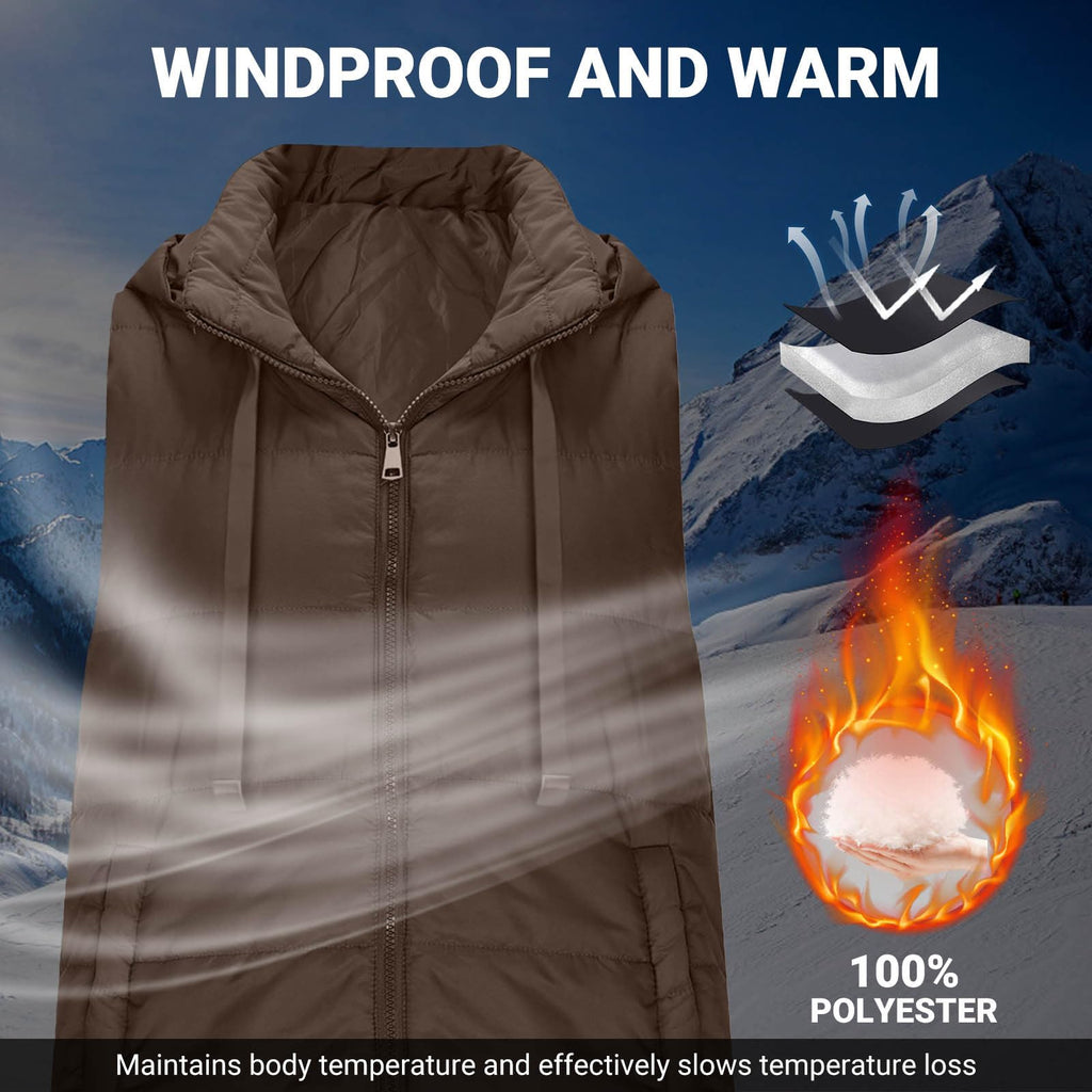 Long Puffer Vest Women Sleeveless Full Zip Up Puffy Jackets Quilted Padded Fall Coats Winter Outerwear