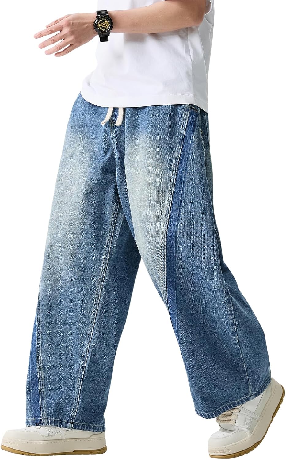 DOSLAVIDA Baggy Jeans for Men Wide Leg Hip Hop Jean Stylish Loose Fit Denim Pants Casual Streetwear Skateboard Pants