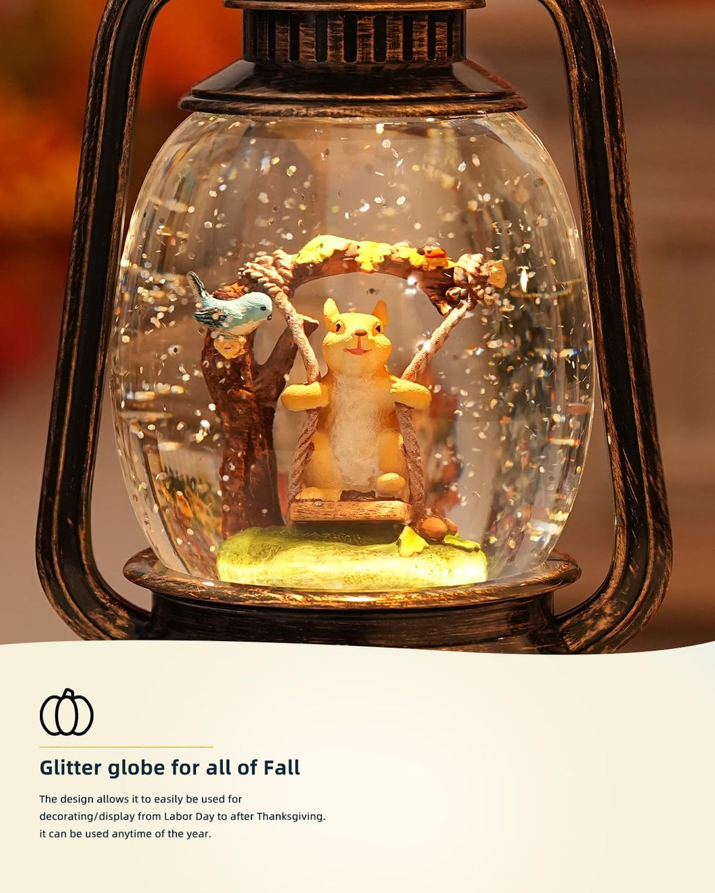 Fall Decor Snow Globe Thanksgiving Decoration Turkey Lantern Light-Up 6H Timer Halloween Pumpkin Glitter Autumn Scene Snow Globes Fall Decoration for Home