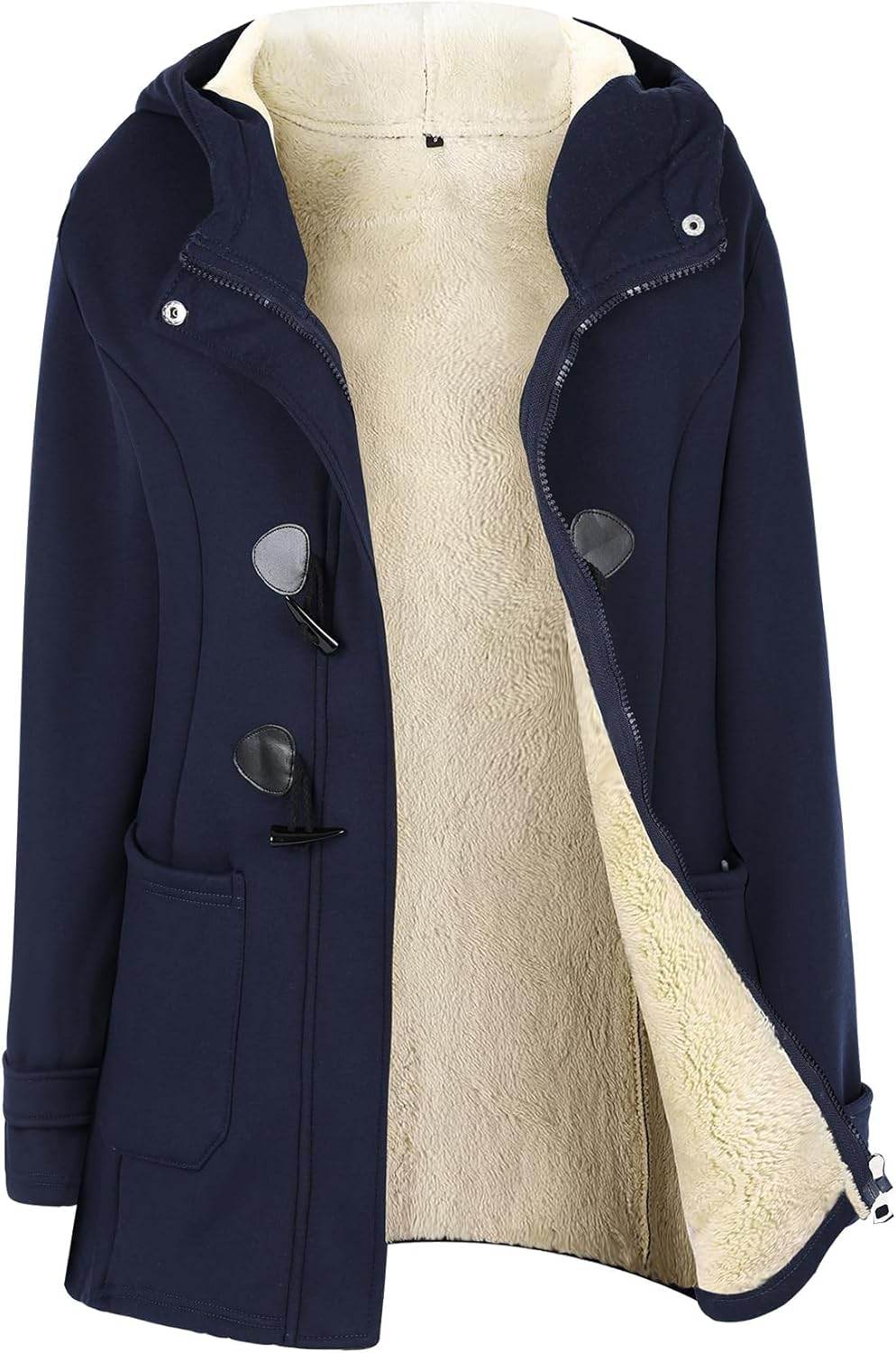 Gihuo Winter Jackets for Women Sherpa Lined Jacket Women Duffle Toggle Coat Hooded Fleece Jacket