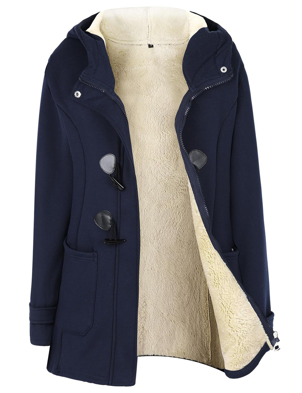 Gihuo Winter Jackets for Women Sherpa Lined Jacket Women Duffle Toggle Coat Hooded Fleece Jacket