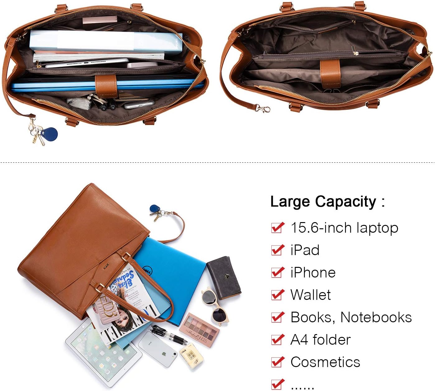 LOVEVOOK Laptop Tote Bag for Women,15.6 Inch Waterproof Computer Bags Women Business Office Work Bag Briefcase, Brown