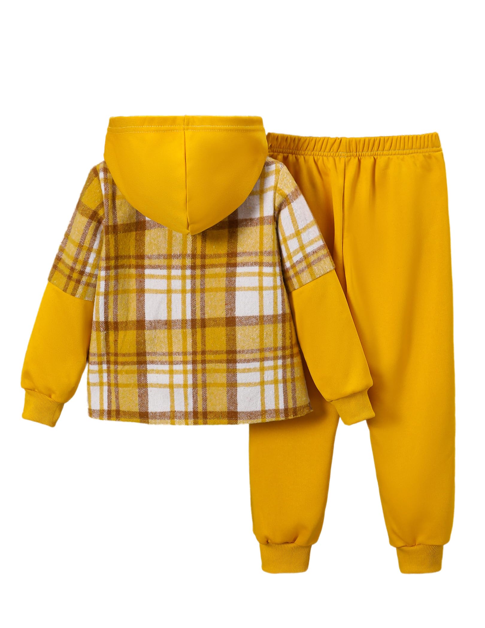 2Pcs Kids Boys Flannel Plaid Shirt Tops Pants Set Hoodie Sweatsuit for Fall Winter Spring Outfits 4-12 Years