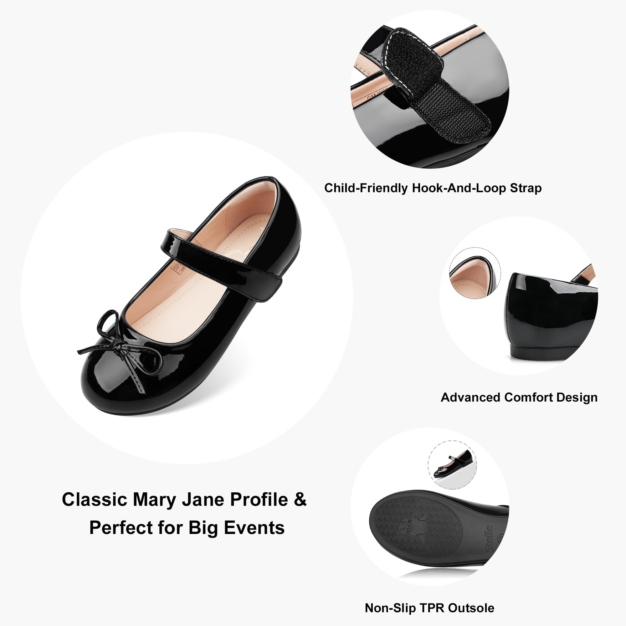 Stelle Girls Mary Jane School Flats Flower Wedding Uniform Party Shoes（Toddler/Little Kids/Big Kids）