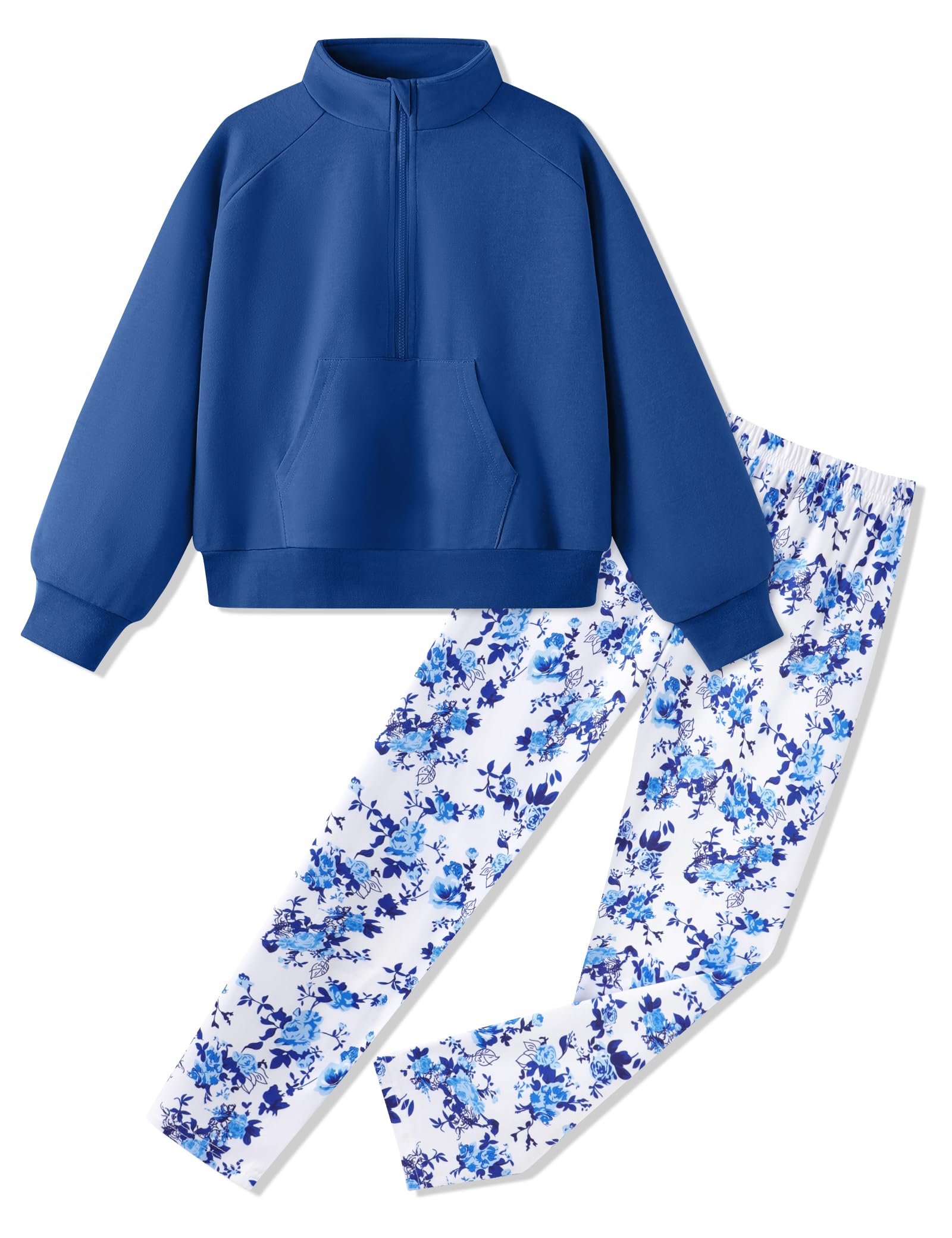 Girls Clothes Half Zip Sweatshirt Top and Full Print Tight Pants 2 Piece Outfit for Kids 6-14