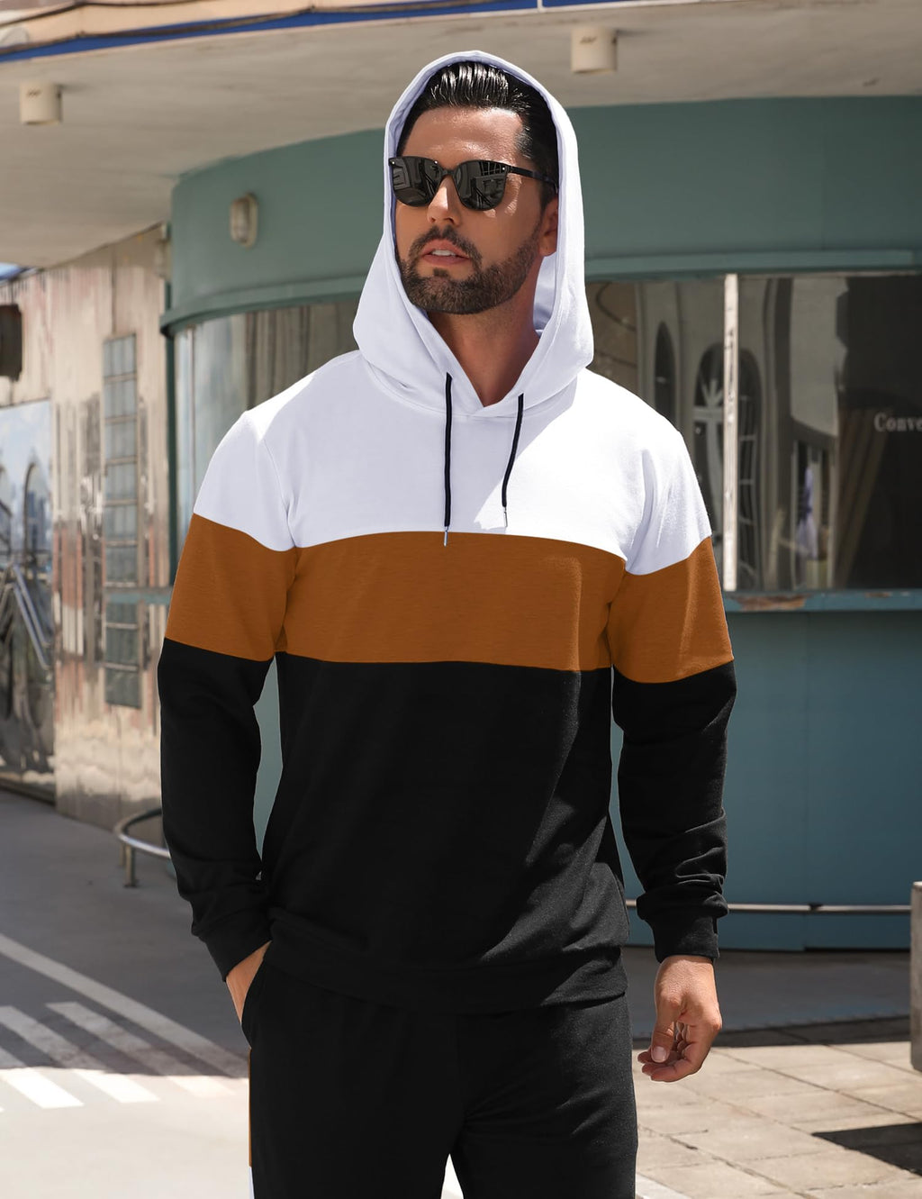 Babioboa Men's Tracksuit 2 Piece Color Block Hoodie Set Pullover Sweatshirt and Jogging Sweatpants Athletic Sweatsuits Set