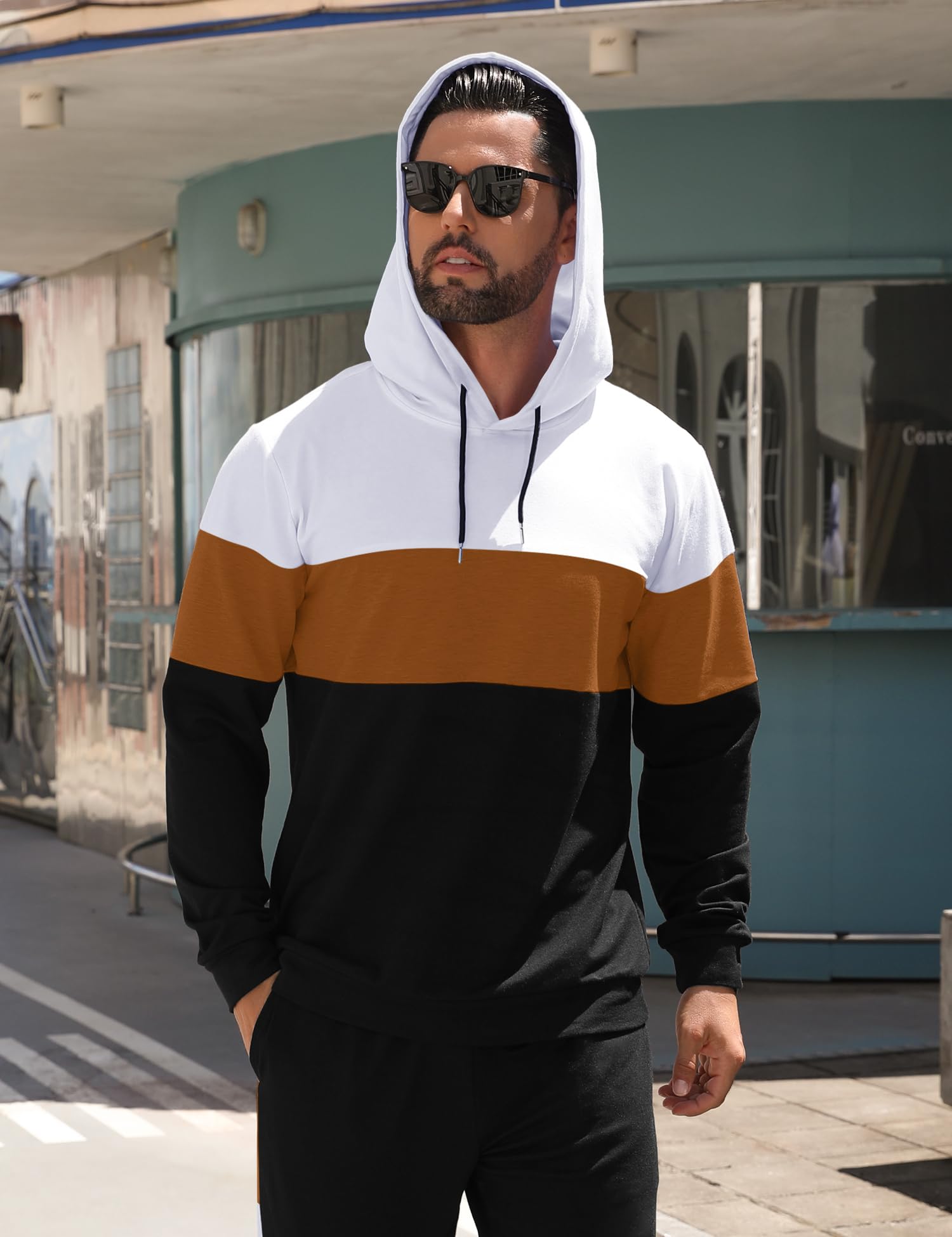 Babioboa Men's Tracksuit 2 Piece Color Block Hoodie Set Pullover Sweatshirt and Jogging Sweatpants Athletic Sweatsuits Set